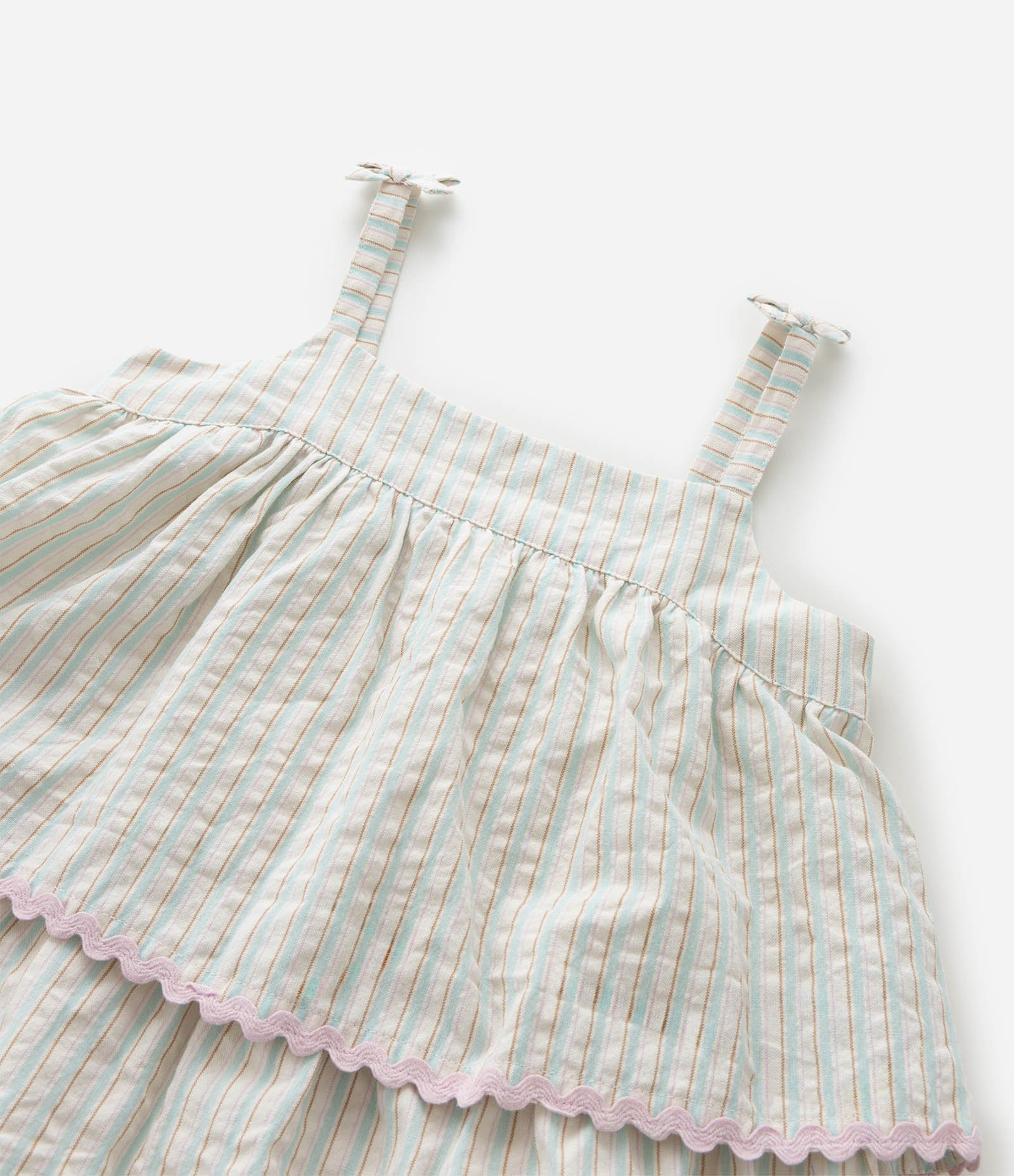 Vestido Infantil com Estampa de Listras e Sianinhas - Tam 1 a 6 Anos Bege 6