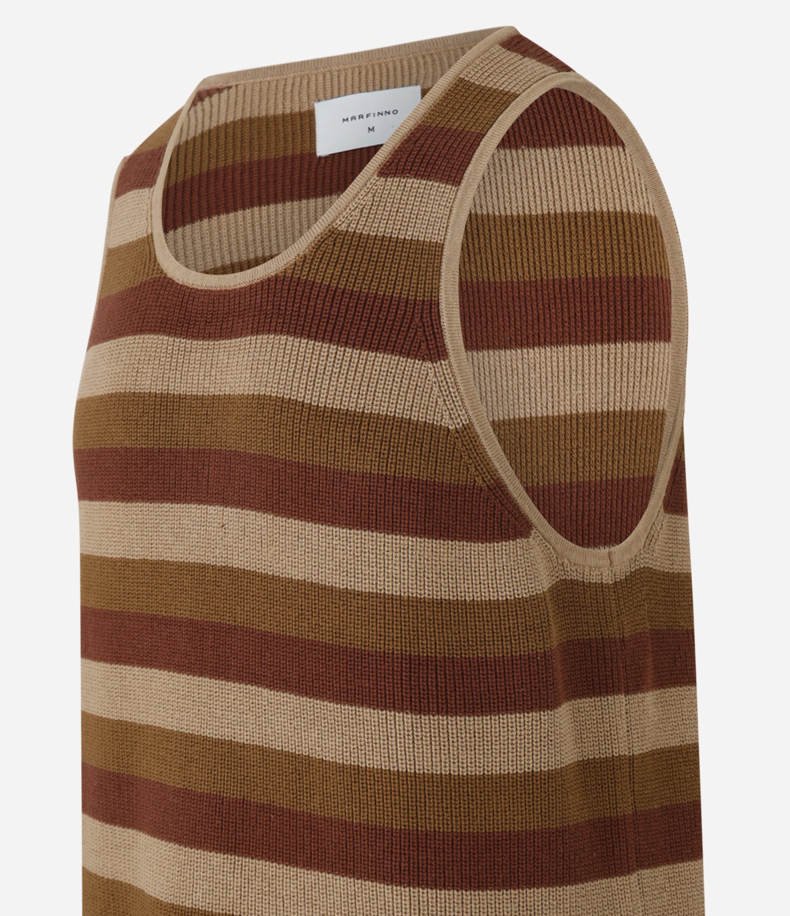 Regata em Crochê Com Estampa de Listras e Textura Marrom 6