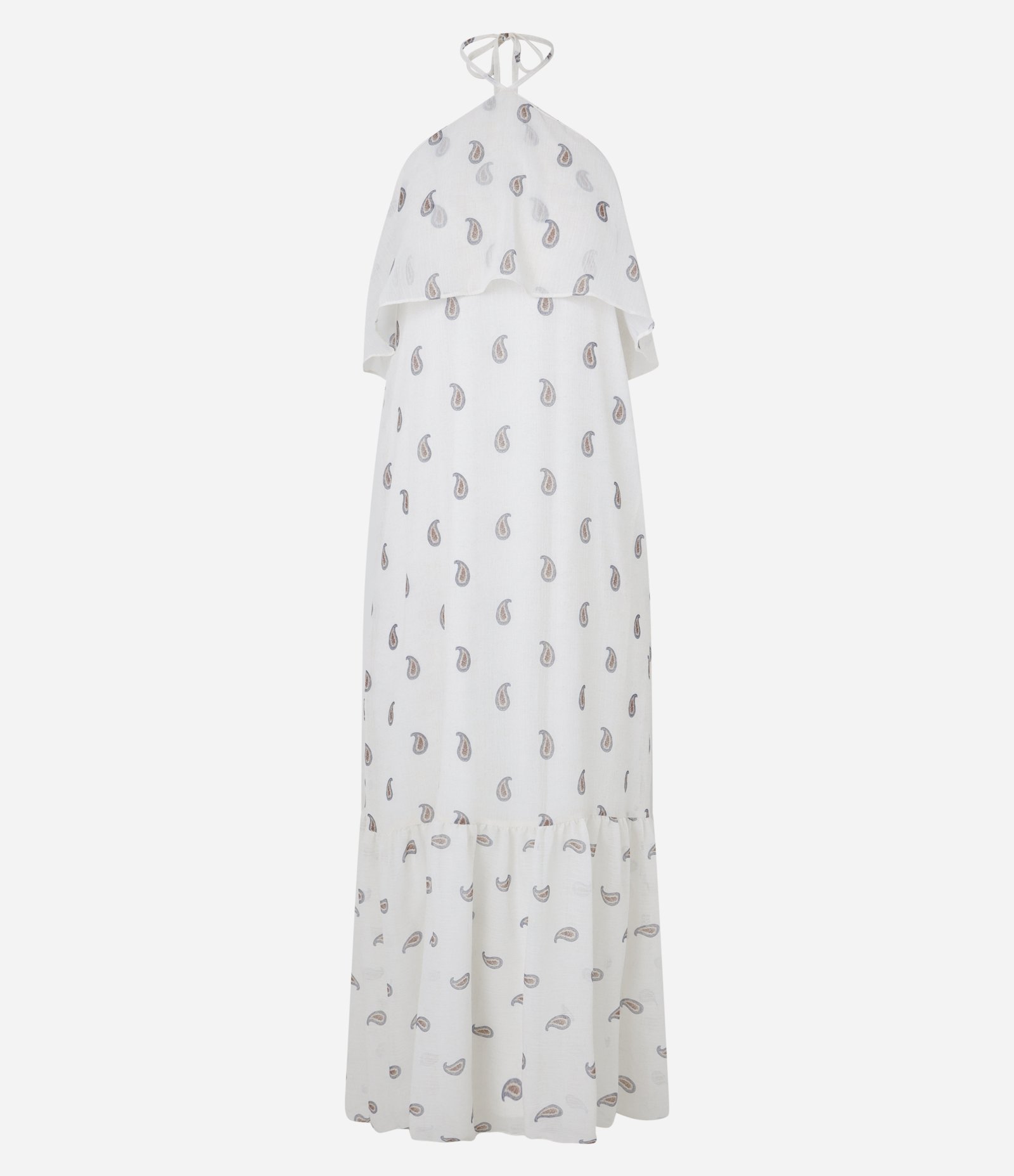 Vestido Longo Boho em Chiffon com Babado e Estampa Paisley Branco 6