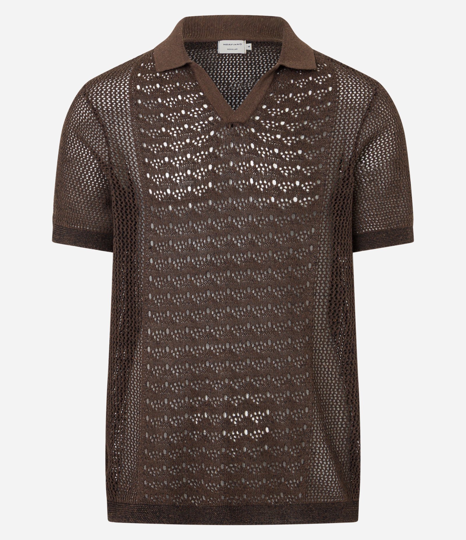 Camisa Polo Regular com Efeito Crochê Marrom 7