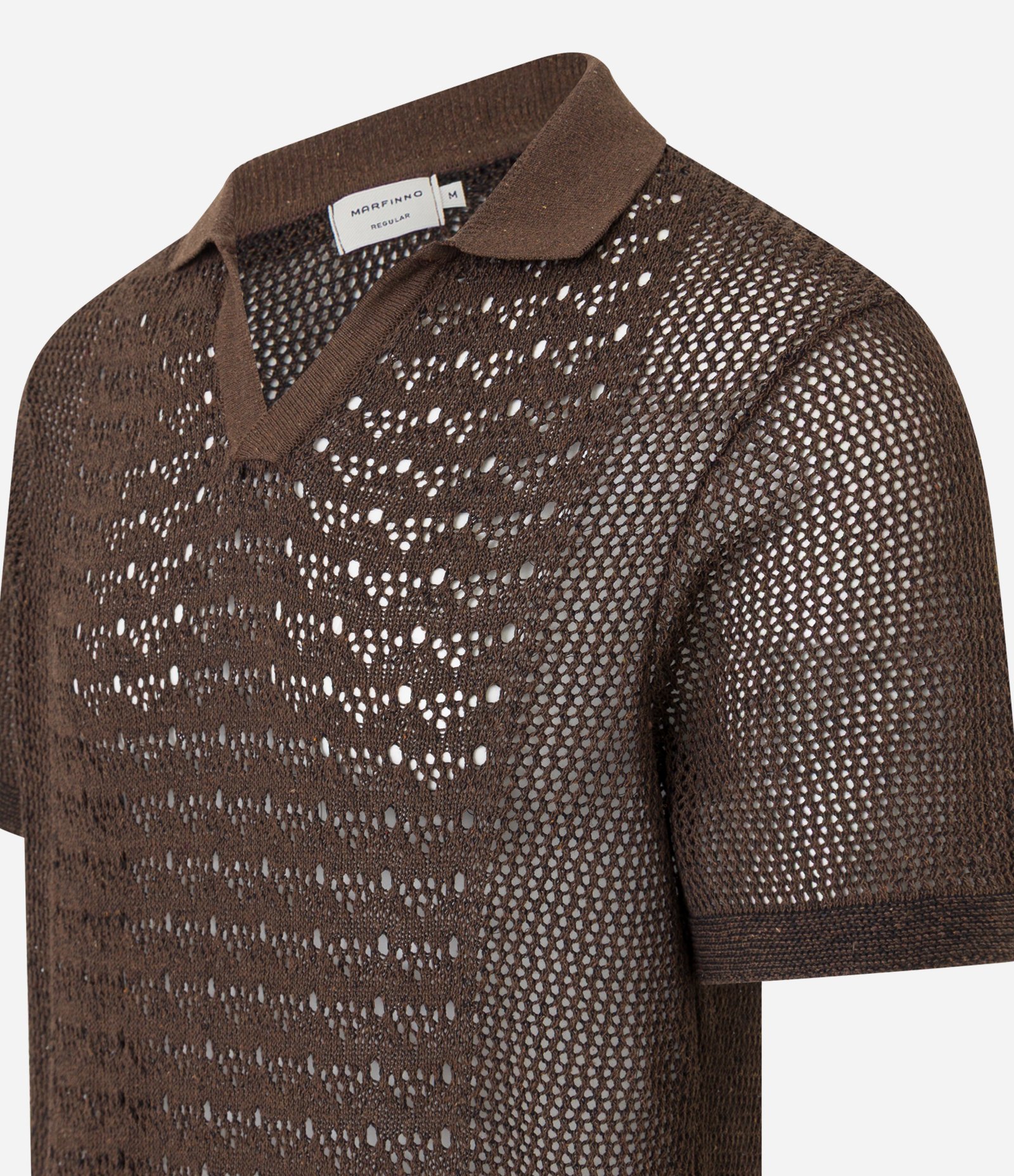 Camisa Polo Regular com Efeito Crochê Marrom 8