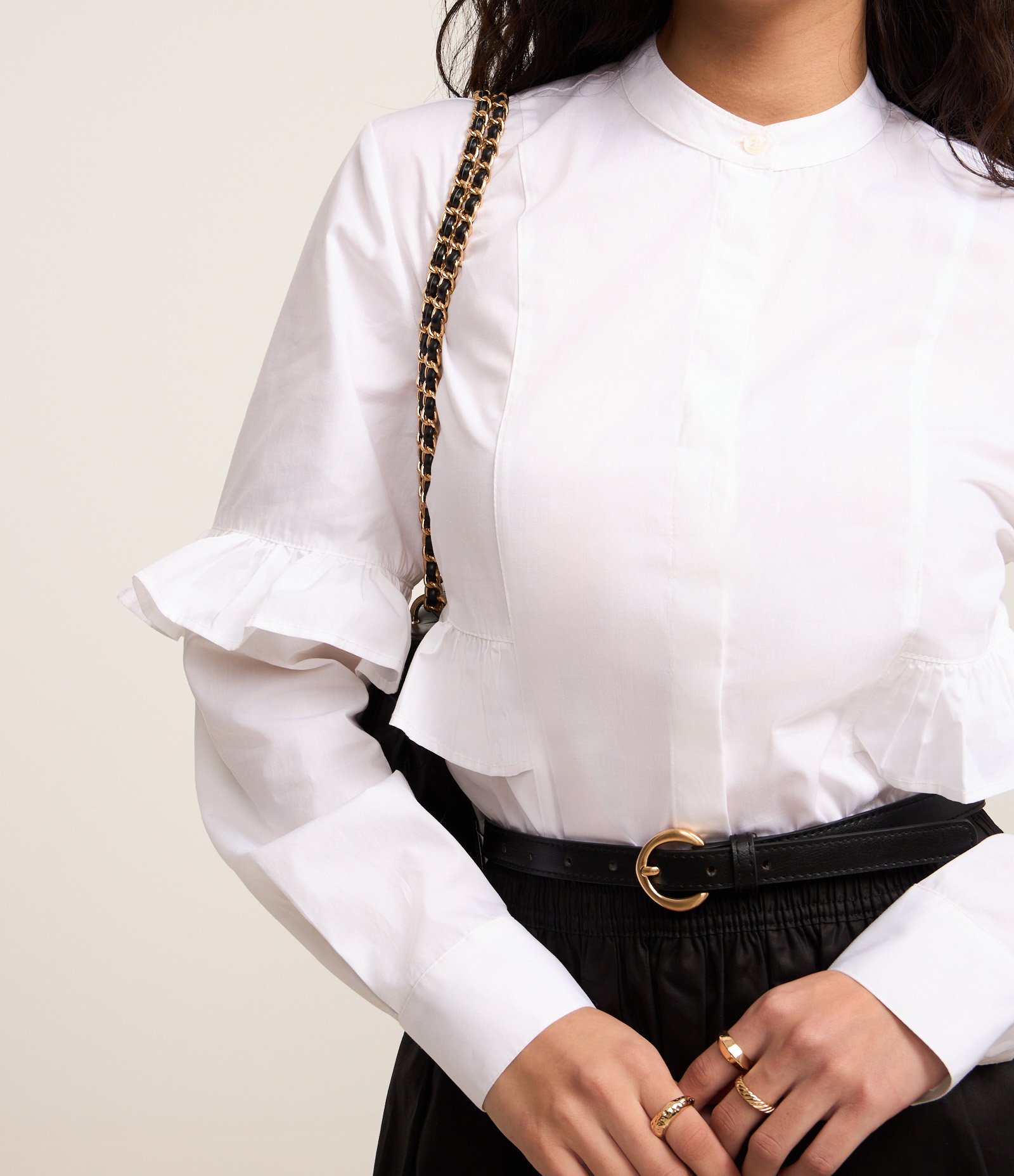 Camisa em Tricoline com Botões e Babado nas Mangas Branco 3