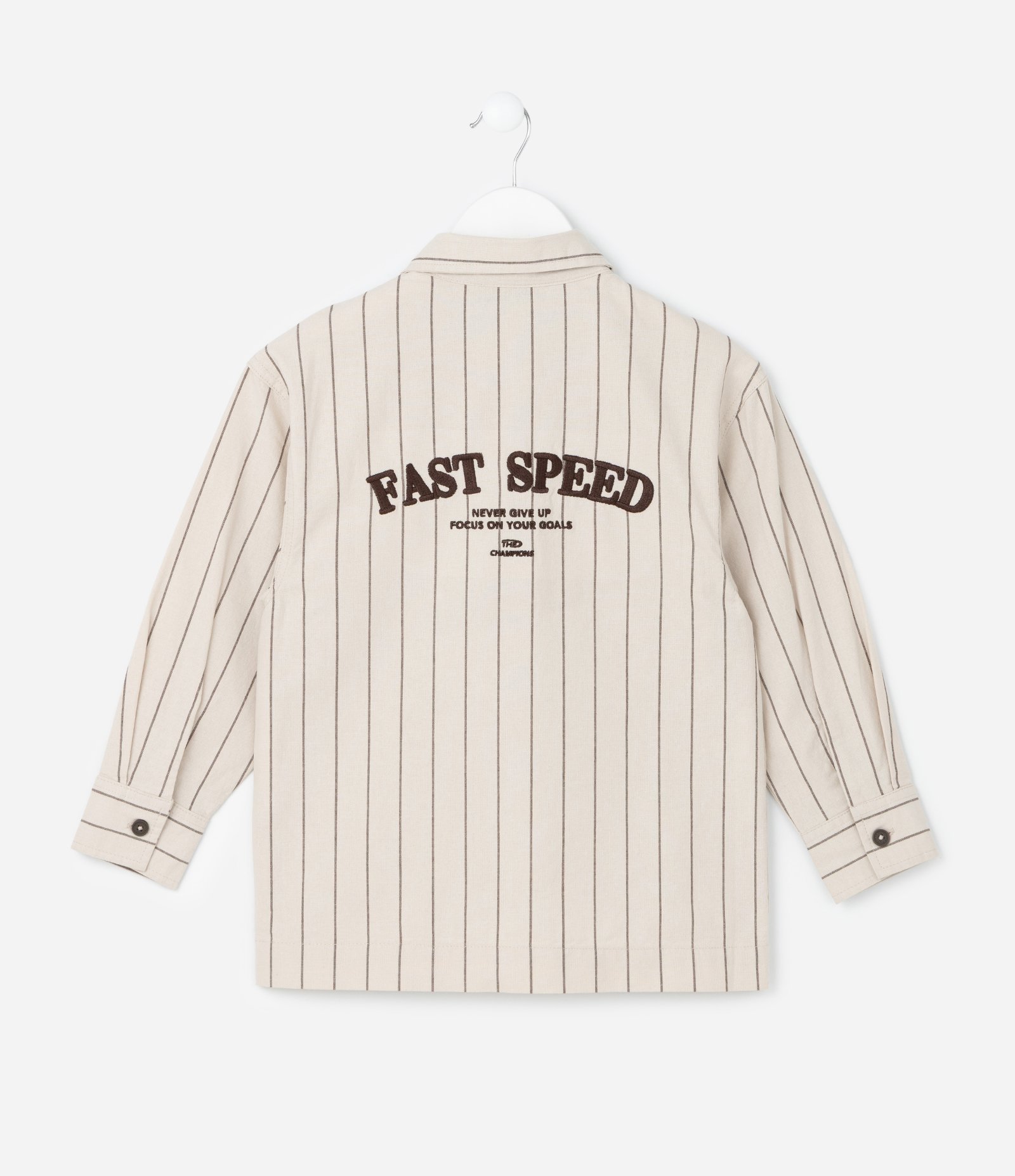 Camisa Infantil em Sarja com Estampa de Listra e Lettering Fast Speed - Tam 5 a 14 Anos Bege 2