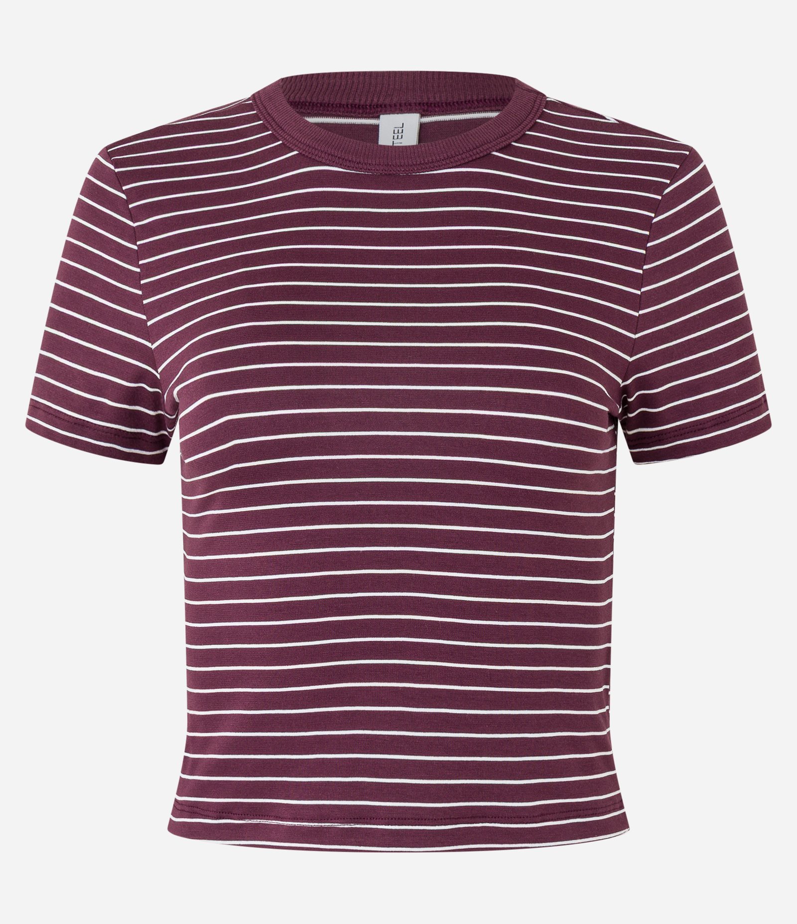 Blusa Cropped em Ribana Básica Listrada Vinho 5