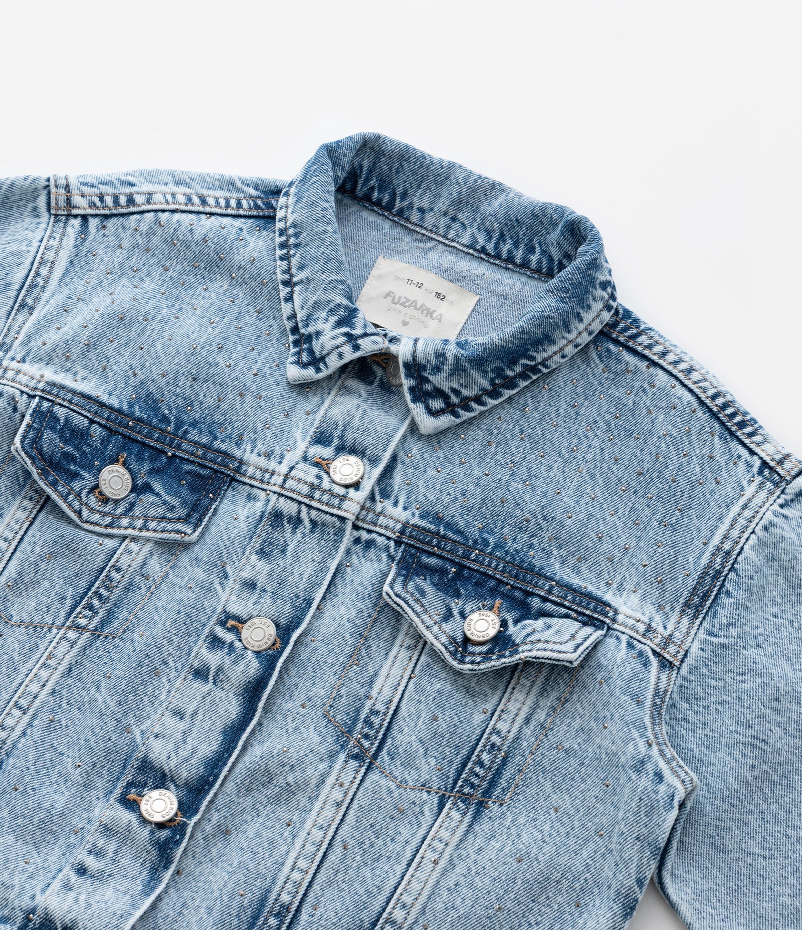 Jaqueta Curta Infantil em Jeans com Brilhos - TAM 5 A 14 Anos Azul 6