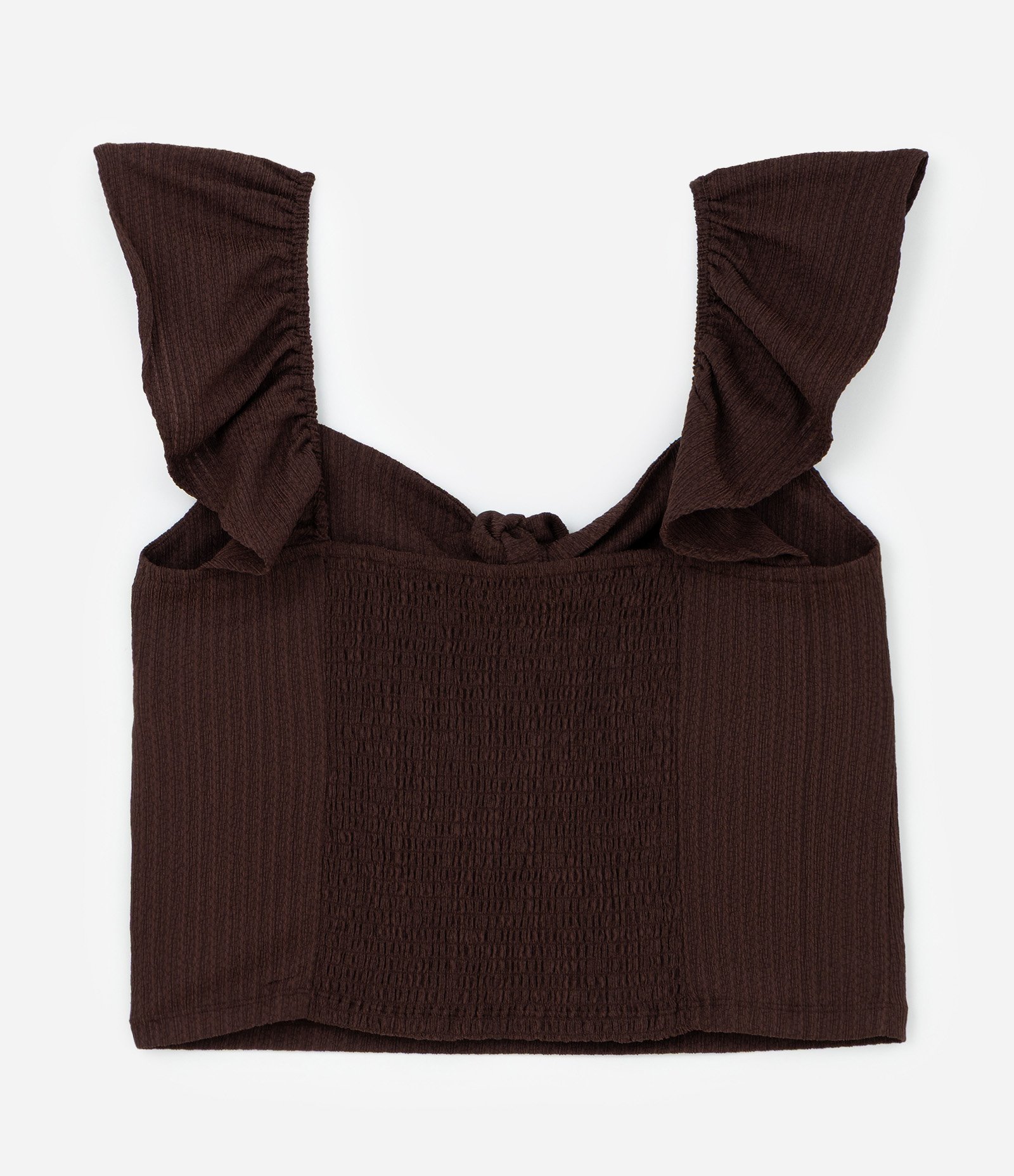 Blusa em Anarruga com Amarração Frontal e Babado na Alça Curve & Plus Size Marrom 2