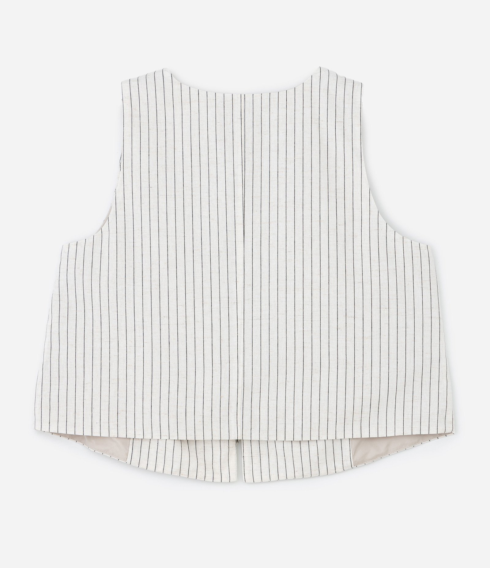 Blusa Colete em Viscolinho Listrado com Amarrações Frontais Curve & Plus Size Off White 2