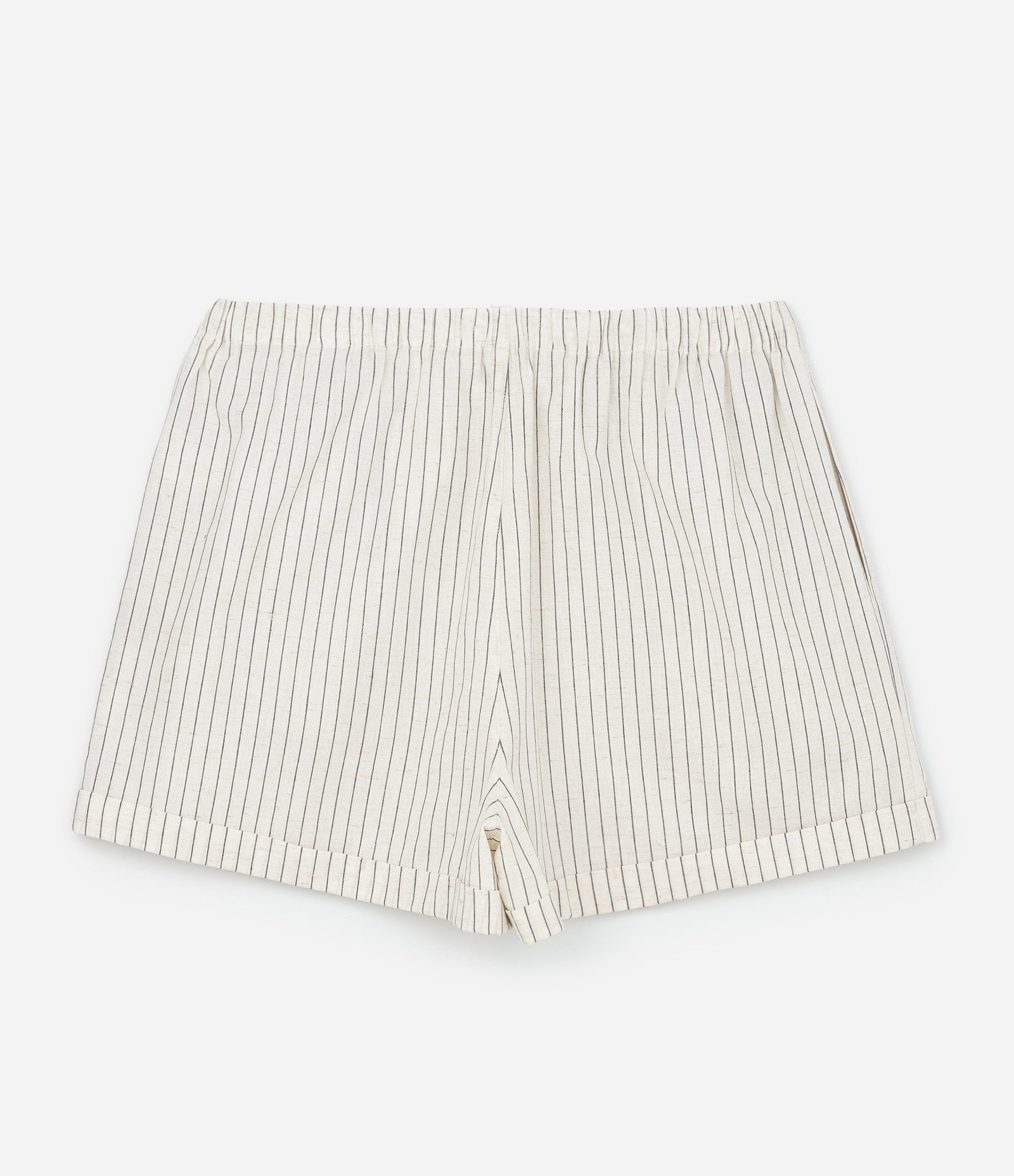 Short em Viscolinho Listrado com Amarração na Cintura e Bolsos Curve & Plus Size Off White 2