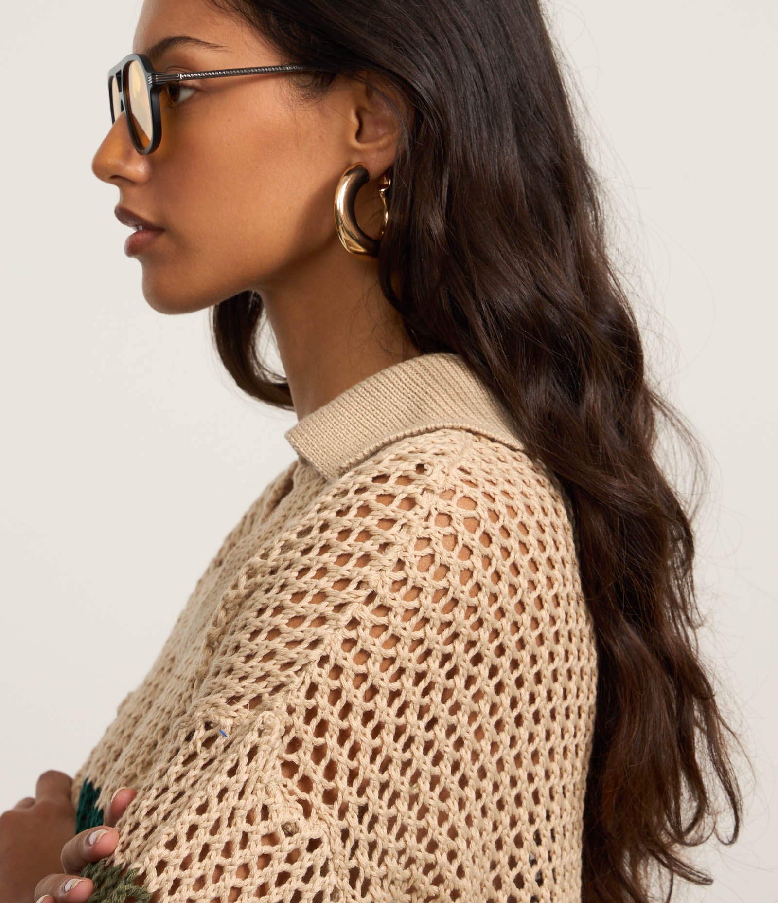 Camiseta Oversized em Tricô Texturizado e Gola Polo Bege 3