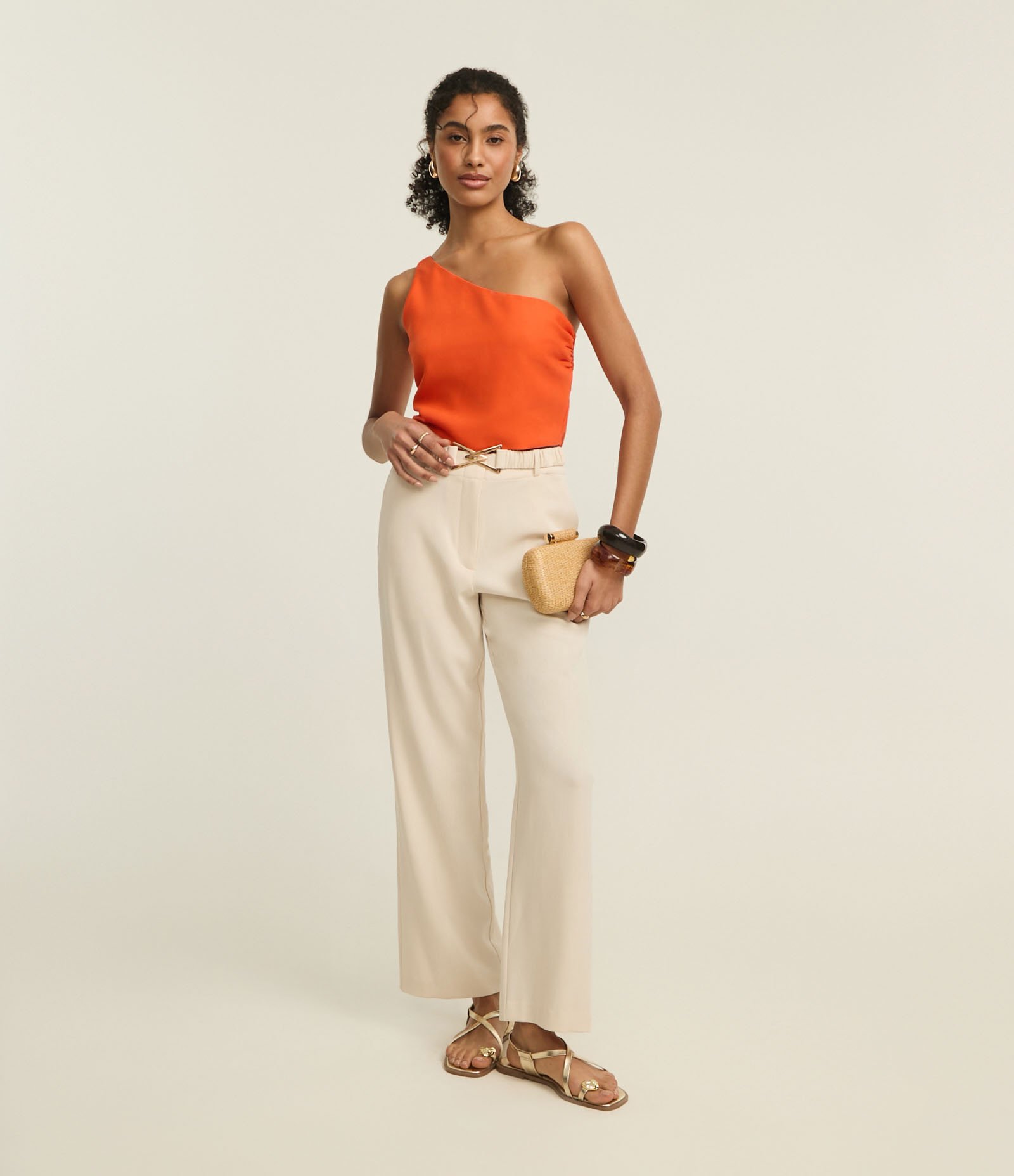 Blusa Ombro Só em Crepe com Franzido Lateral Laranja 2