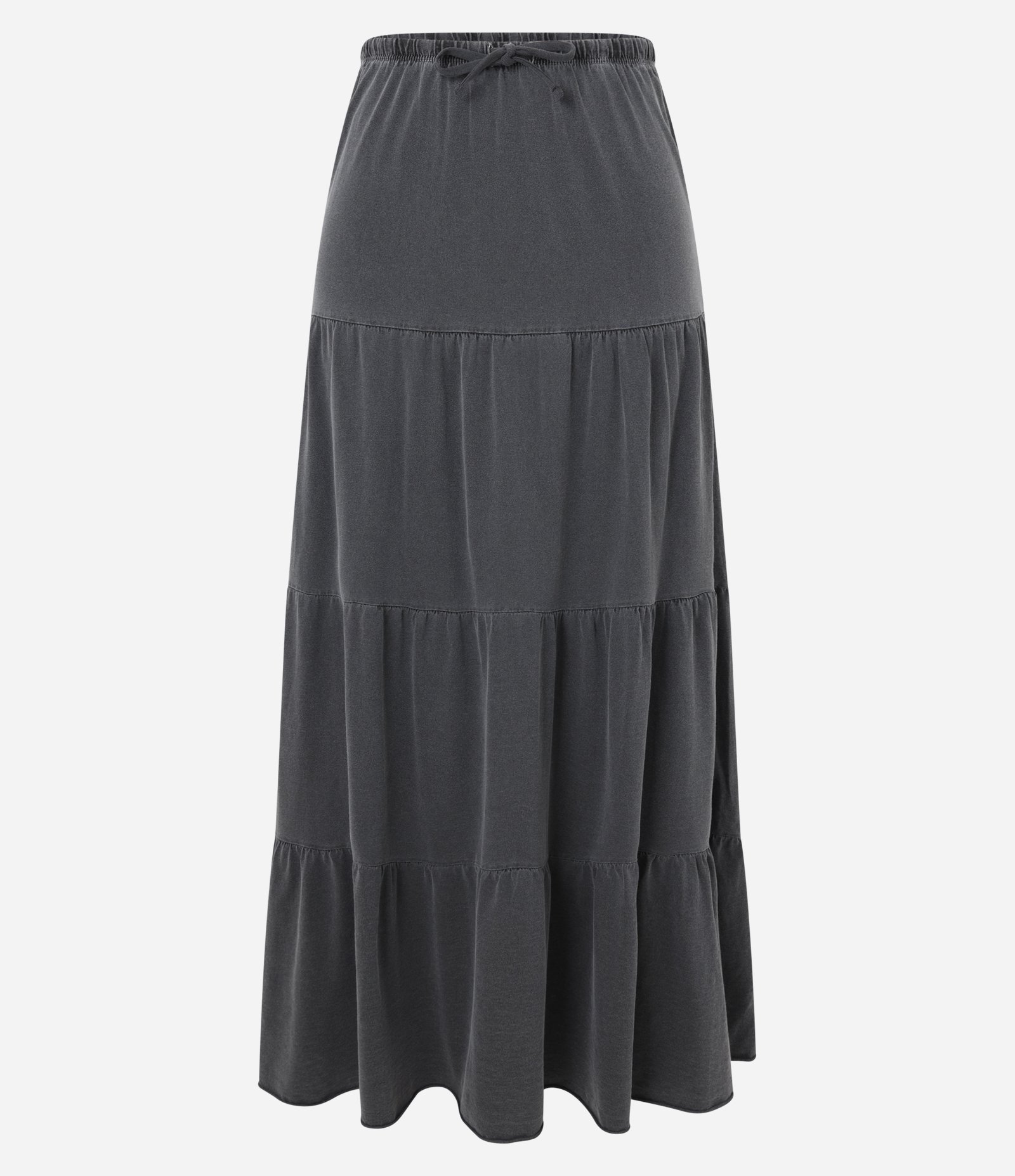 Saia Evasê New Midi em Algodão Estonado com Babados Cinza 5