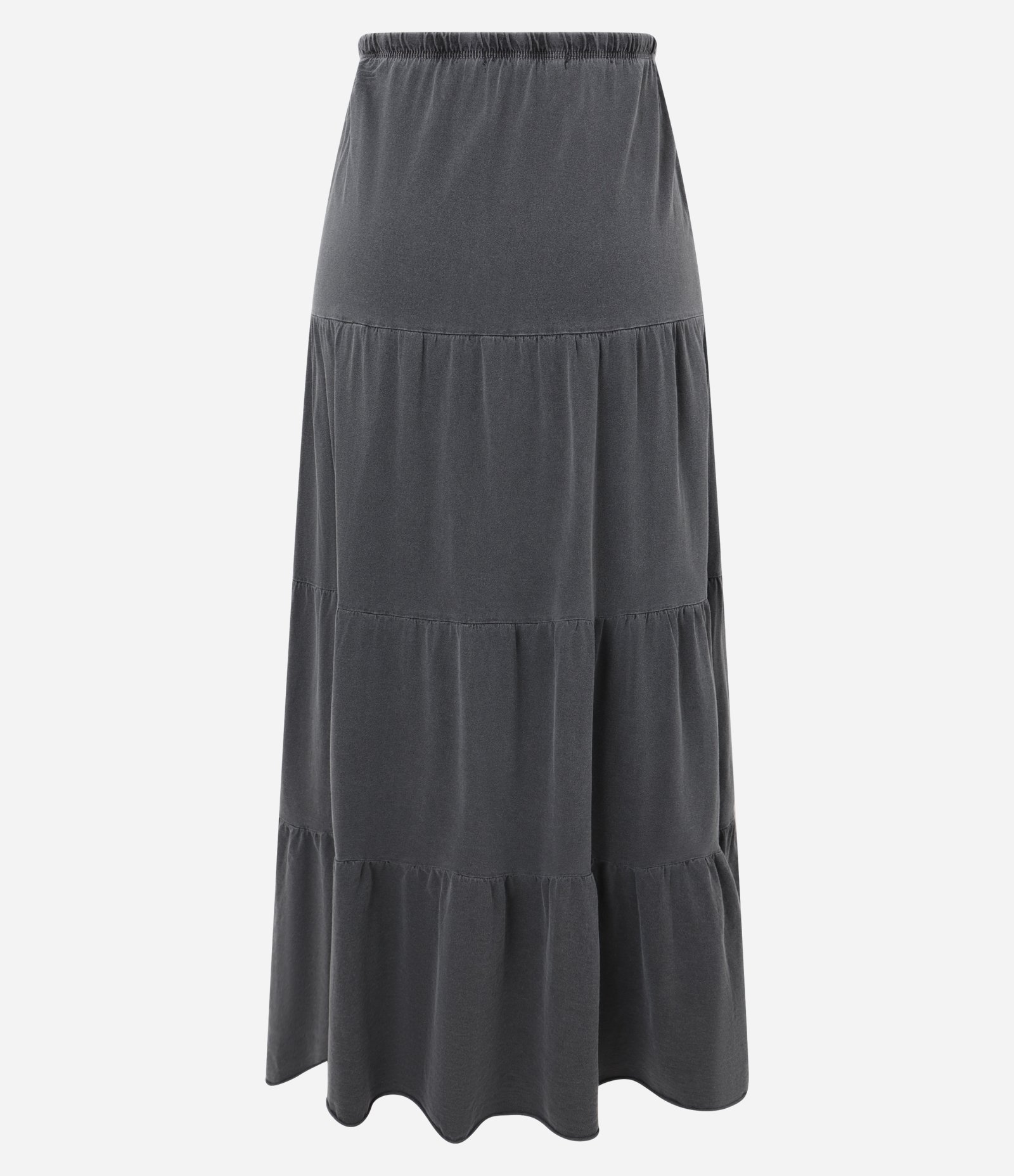 Saia Evasê New Midi em Algodão Estonado com Babados Cinza 6