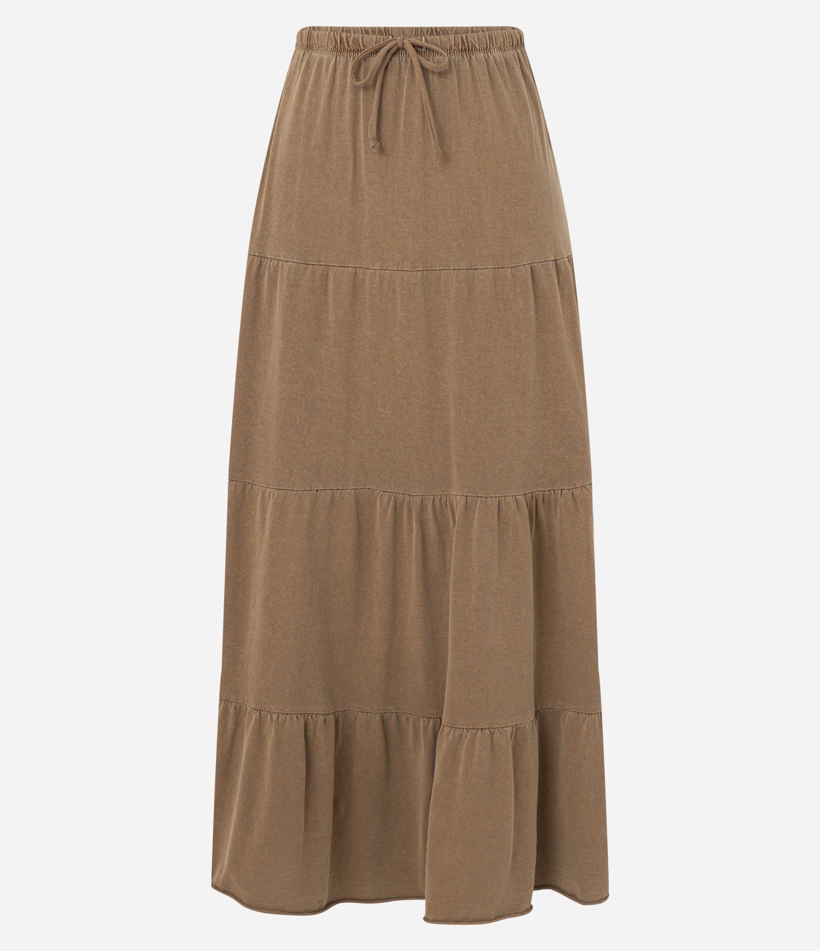 Saia Evasê New Midi em Algodão Estonado com Babados Marrom 5