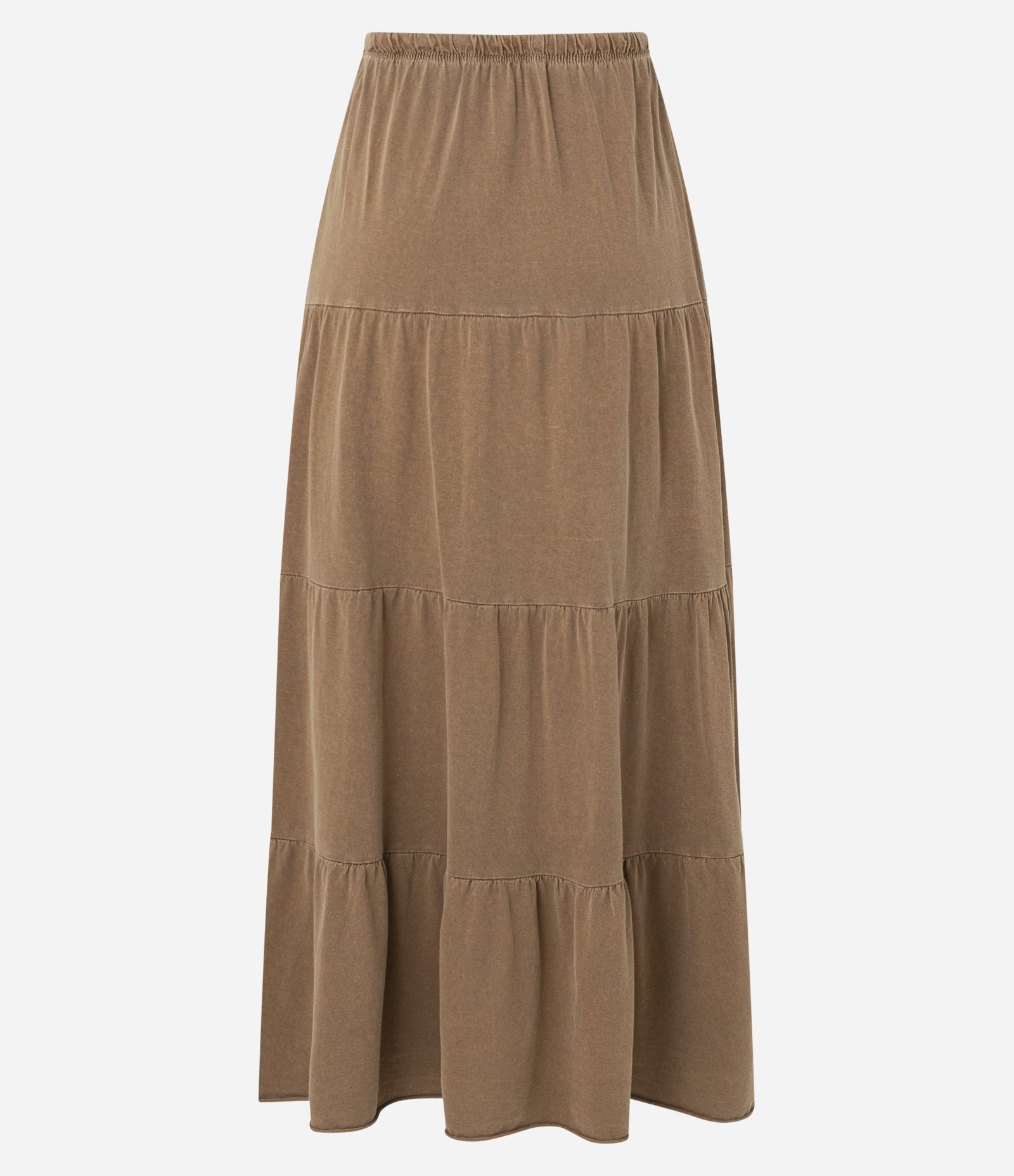 Saia Evasê New Midi em Algodão Estonado com Babados Marrom 6