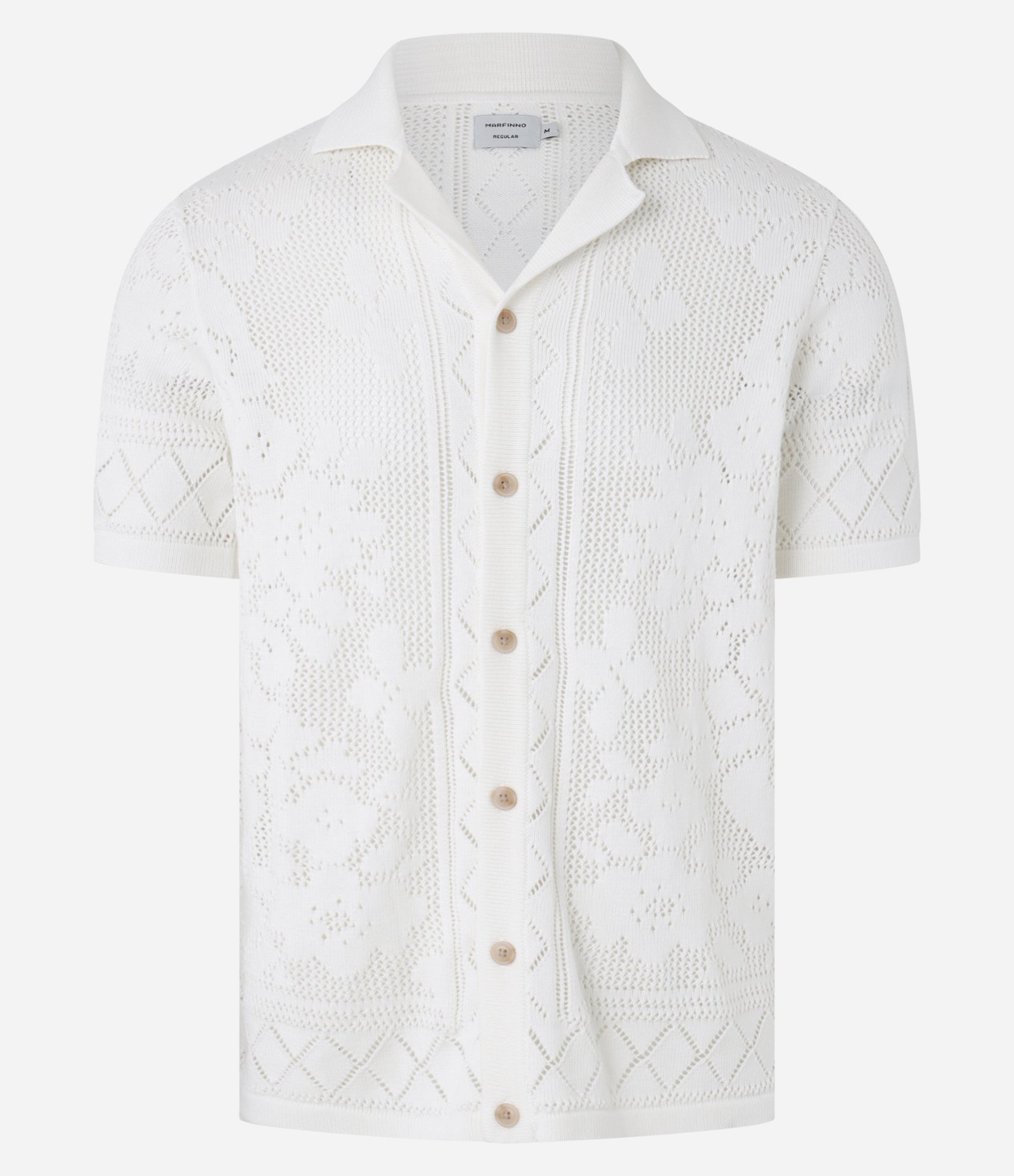 Camisa Regular em Algodão com Textura e Efeito Crochê Off White 6