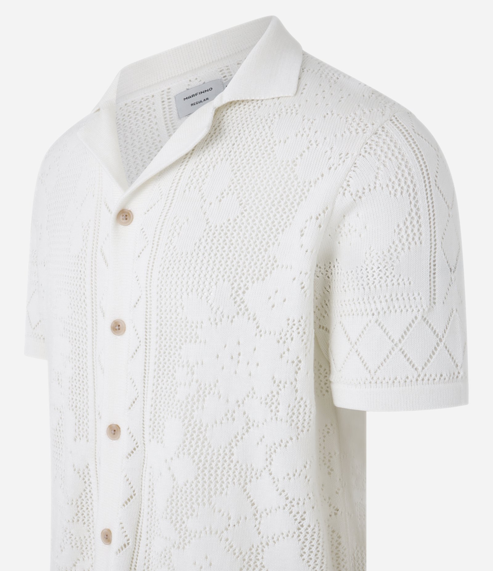 Camisa Regular em Algodão com Textura e Efeito Crochê Off White 7