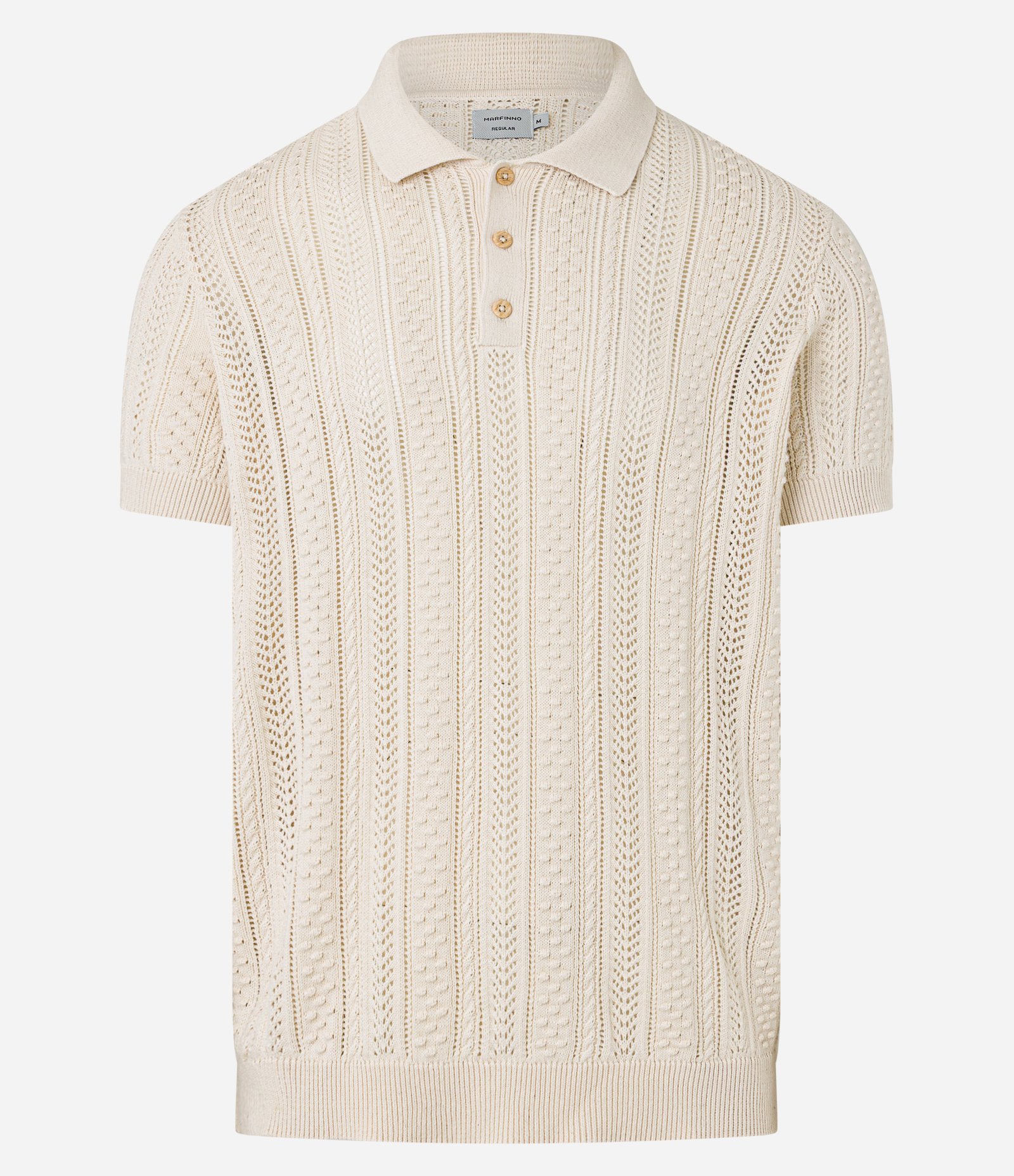 Camisa Polo Texturizada com Pontos Abertas Bege 1