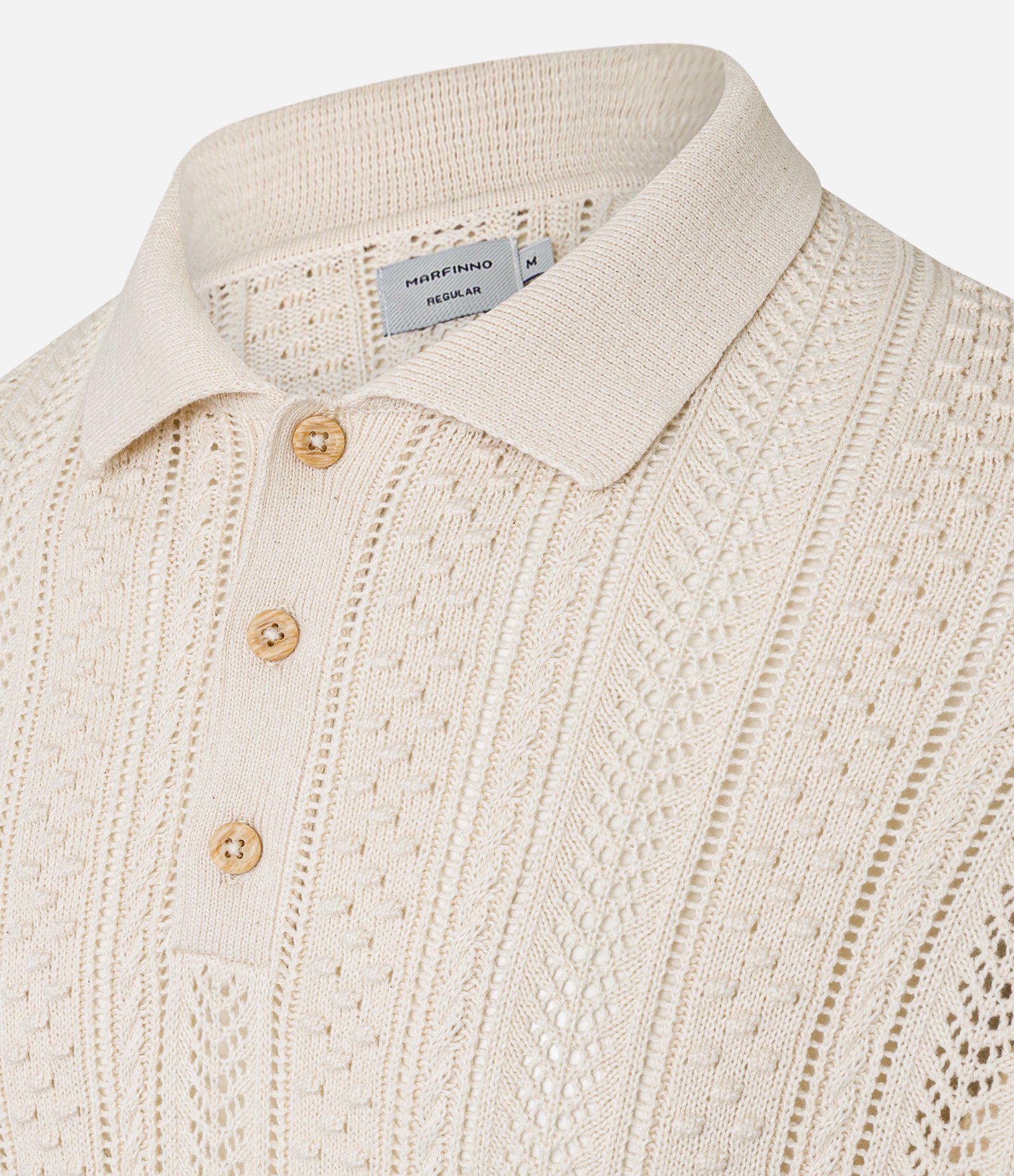 Camisa Polo Texturizada com Pontos Abertas Bege 2