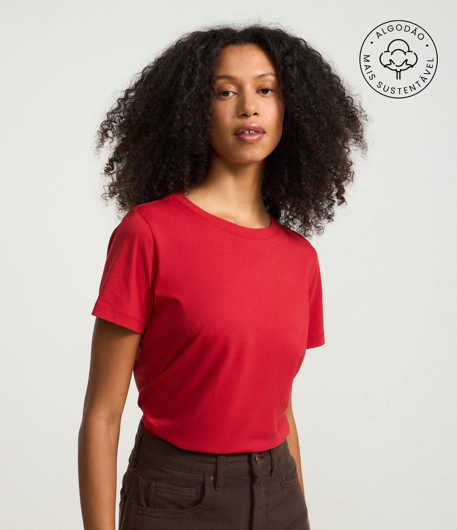 Camiseta Básica em Algodão com Manga Curta Vermelho 1