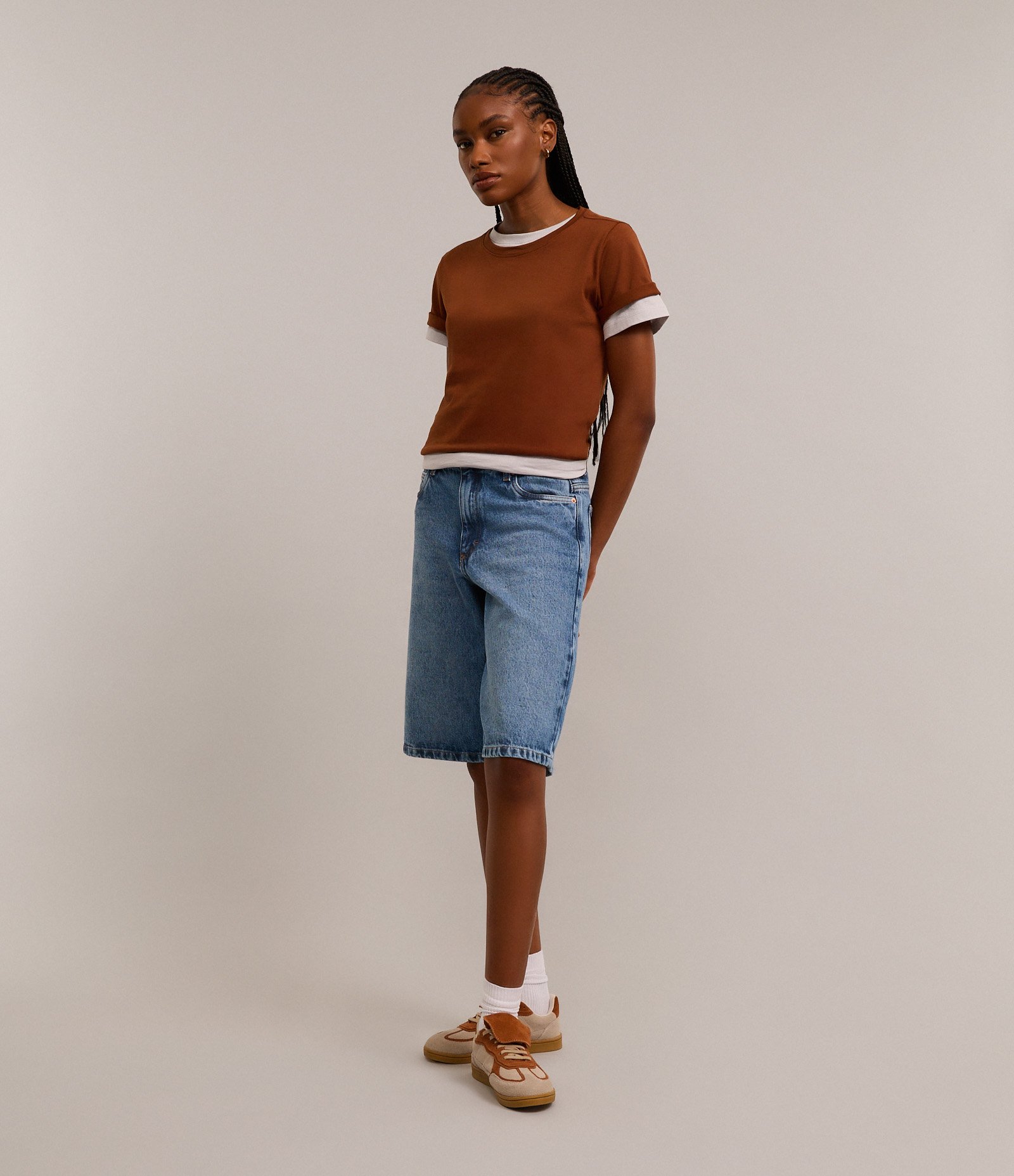 Camiseta Básica em Algodão com Manga Curta Marrom Caramelo 3