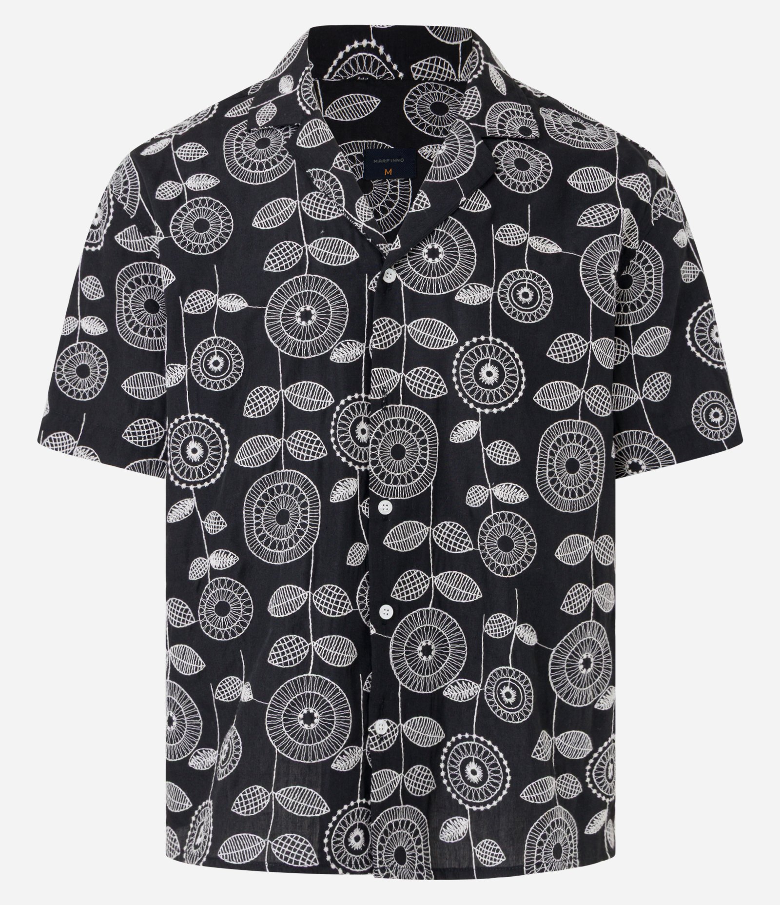 Camisa em Jacquard com Estampa Bordada de Folhagem Preto 7