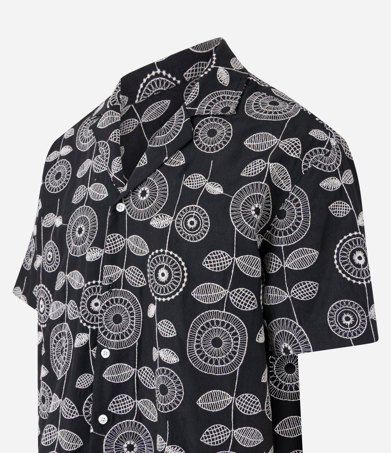 Camisa em Jacquard com Estampa Bordada de Folhagem Preto 8