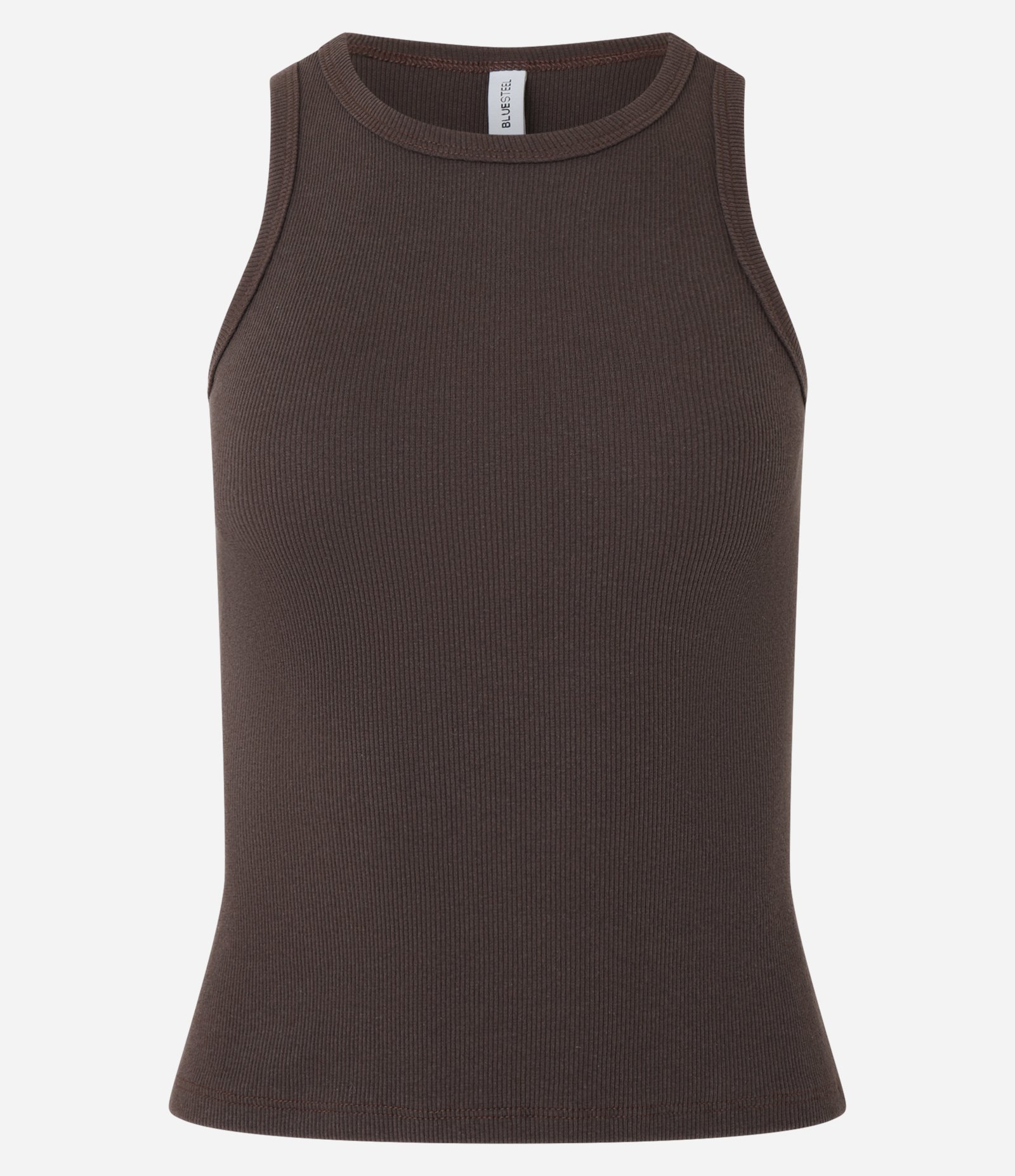 Blusa Regata Básica em Ribana com Leve Textura Marrom Escuro 4