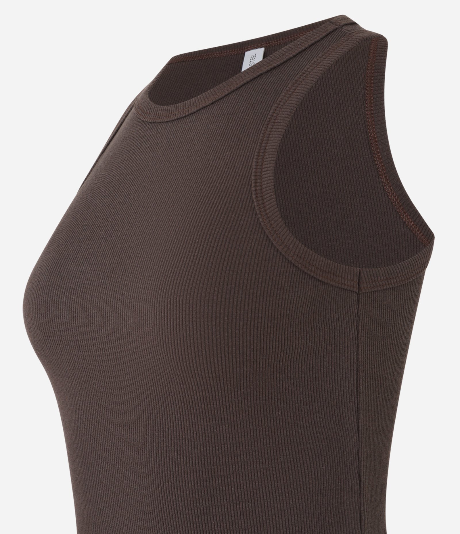 Blusa Regata Básica em Ribana com Leve Textura Marrom Escuro 5