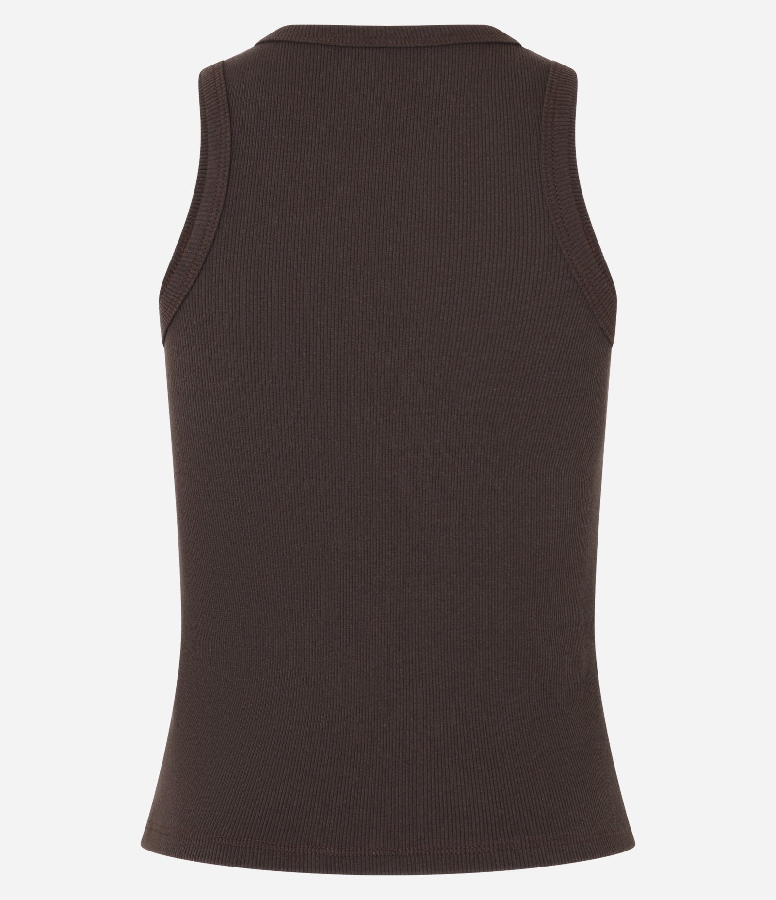 Blusa Regata Básica em Ribana com Leve Textura Marrom Escuro 6