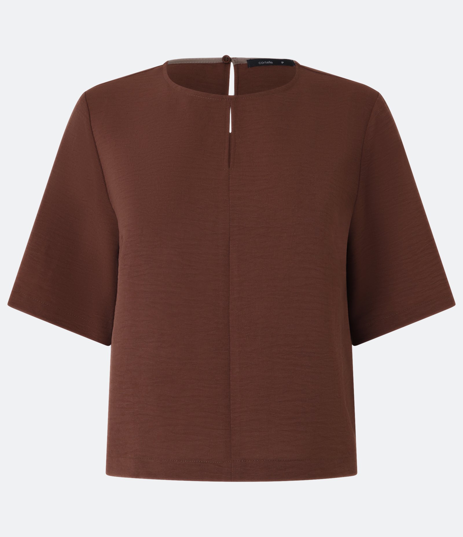 Blusa em Crepe com Gola Redonda e Vazado Marrom 5