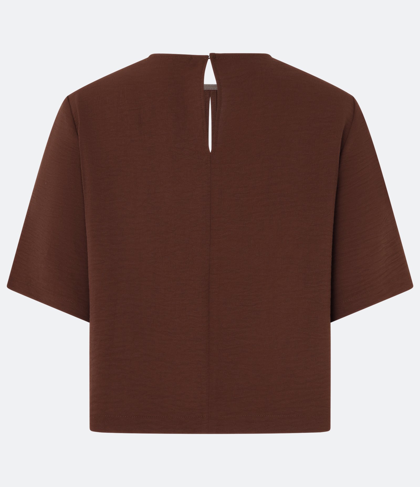 Blusa em Crepe com Gola Redonda e Vazado Marrom 7