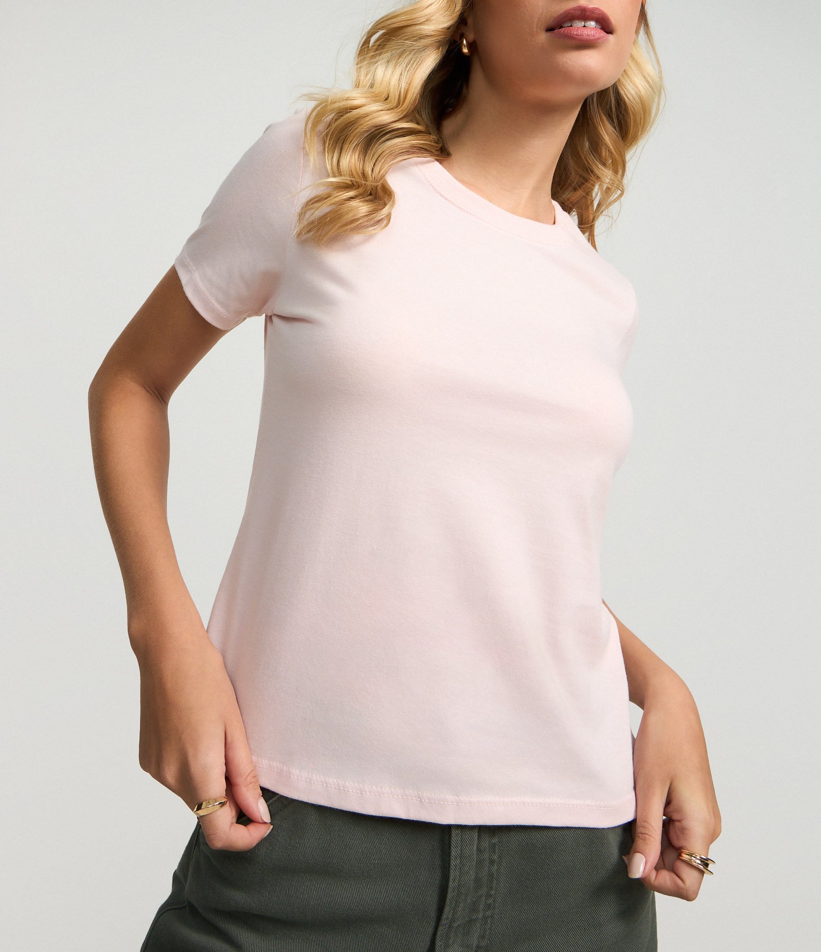 Camiseta Regular Básica em Algodão Rosa Claro 3