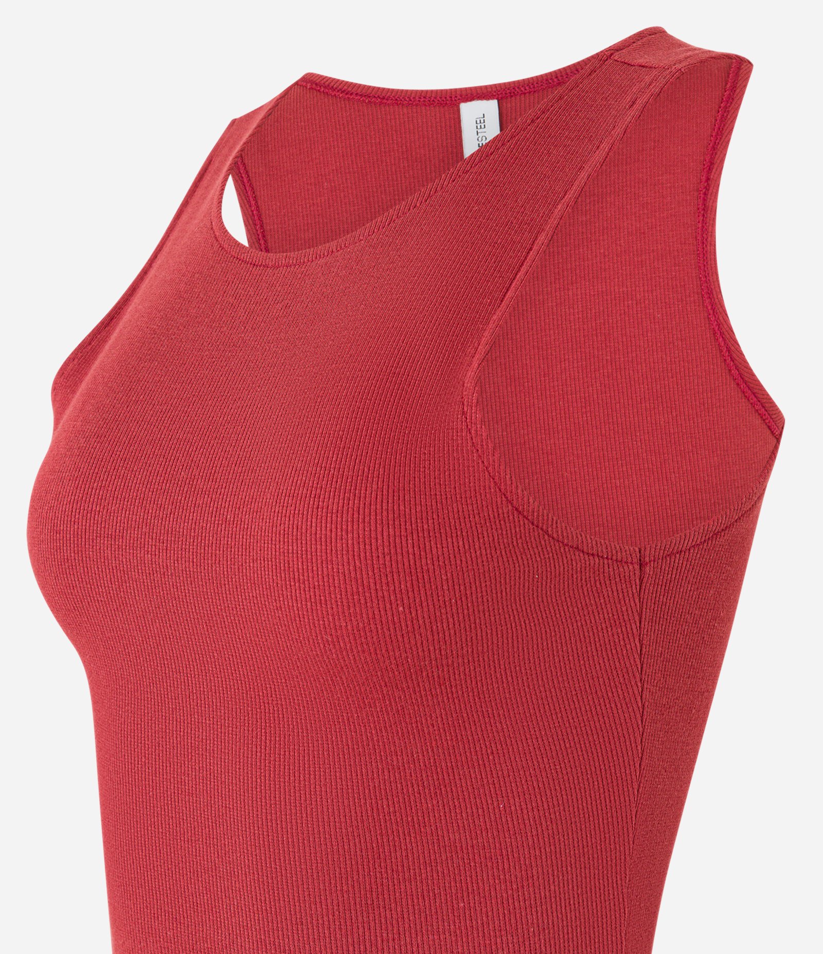 Blusa Cropped sem Manga em Algodão com Textura Canelada Vermelho 6