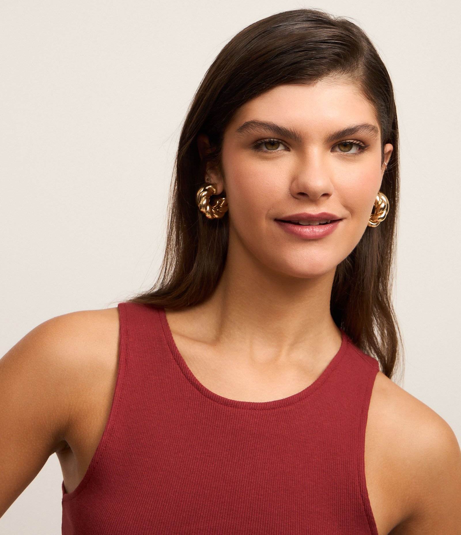 Blusa Cropped sem Manga em Algodão com Textura Canelada Vermelho 4