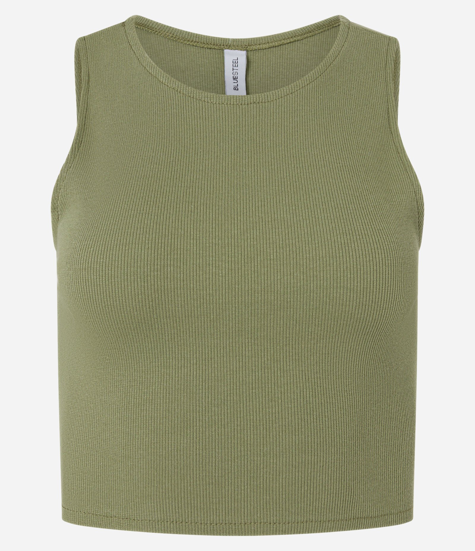 Blusa Cropped sem Manga em Algodão com Textura Canelada Verde 6