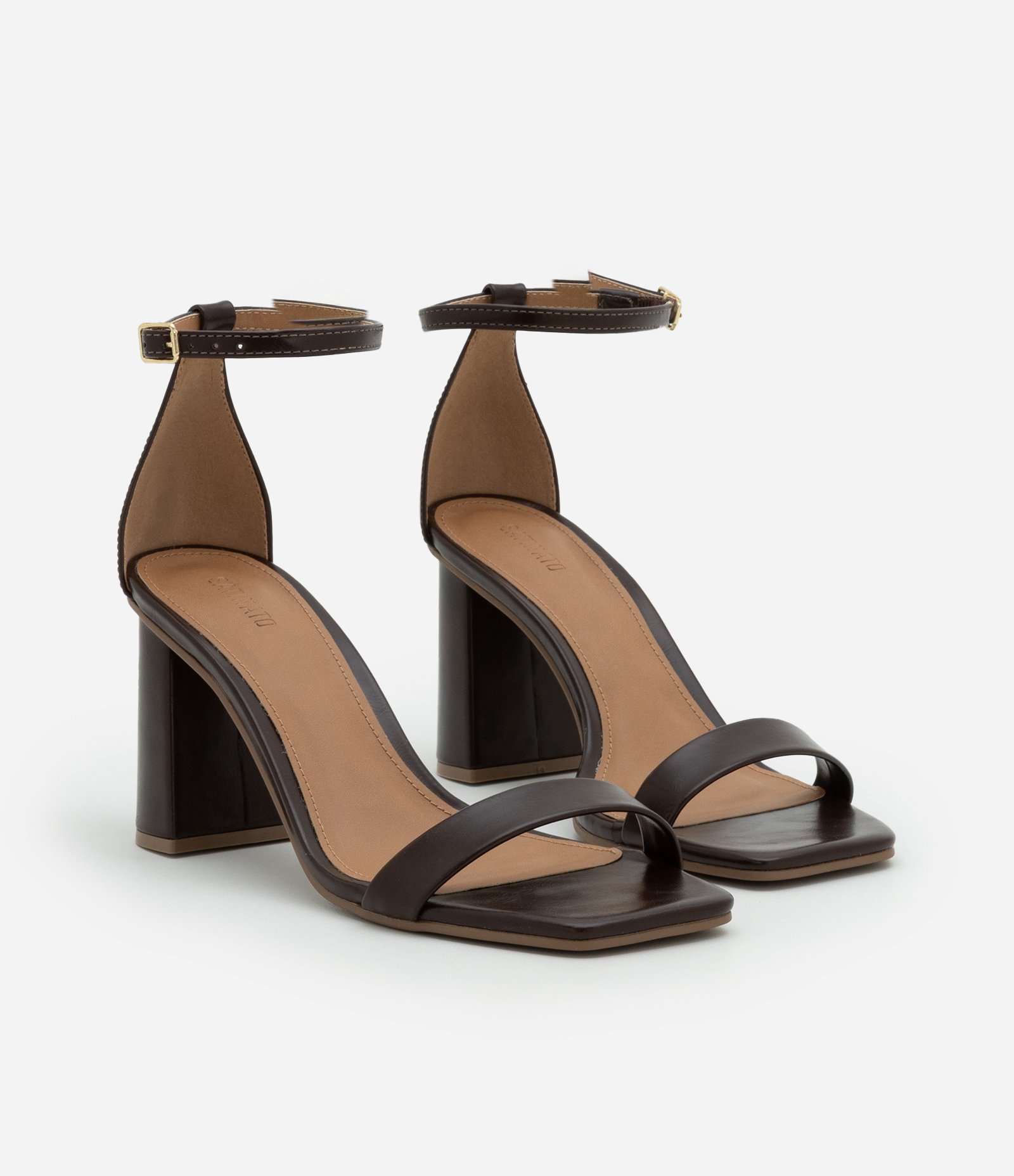 Sandália com Salto Alto Grosso Marrom 2