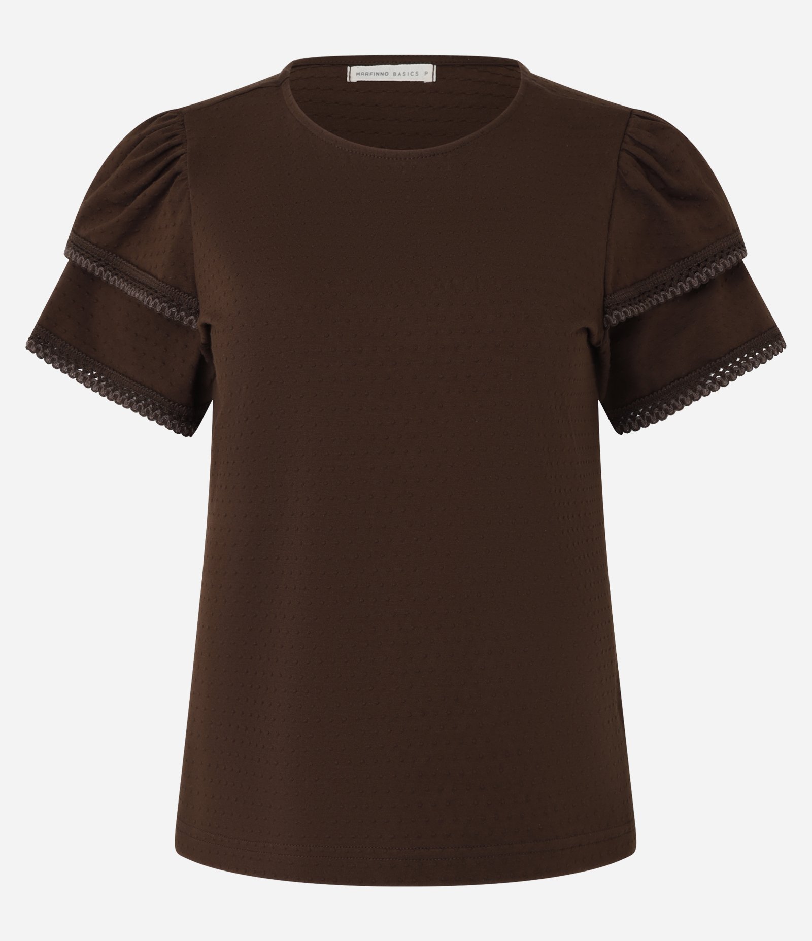 Blusa em Algodão com Babado na Manga e Detalhe Efeito Crochê Marrom 5