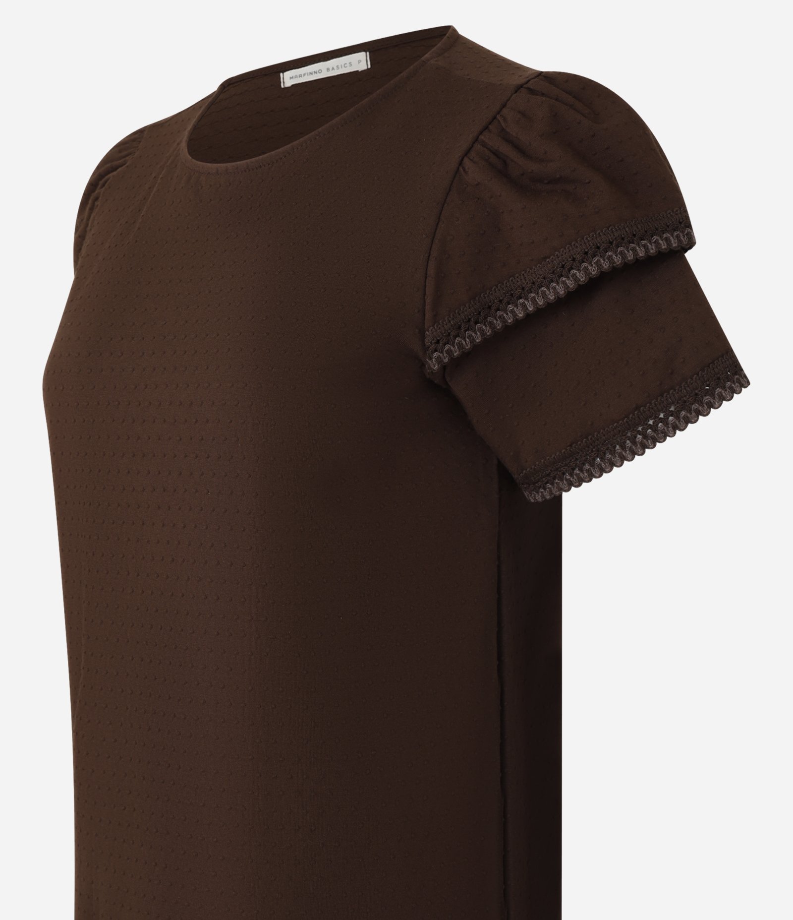 Blusa em Algodão com Babado na Manga e Detalhe Efeito Crochê Marrom 6