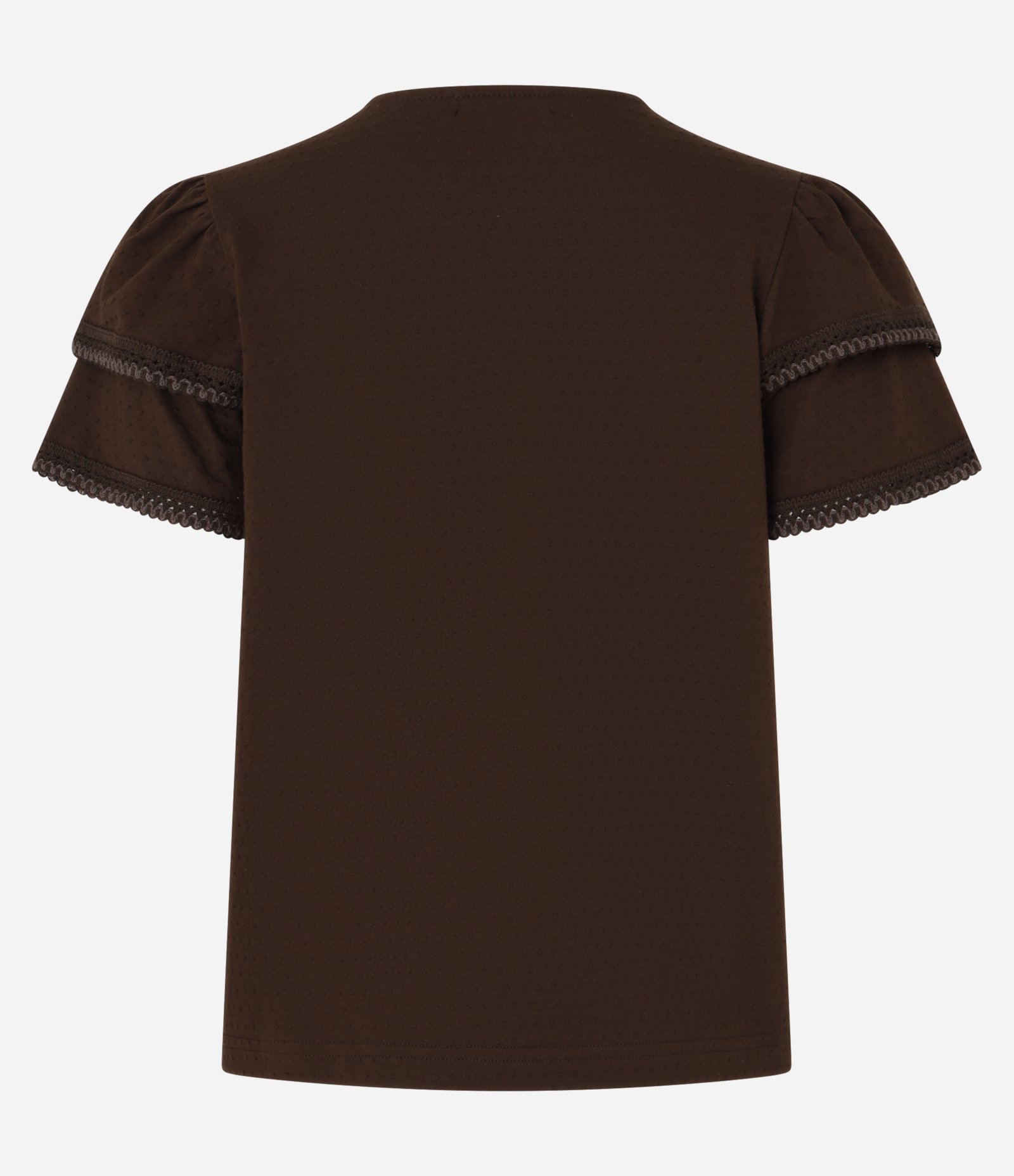 Blusa em Algodão com Babado na Manga e Detalhe Efeito Crochê Marrom 7