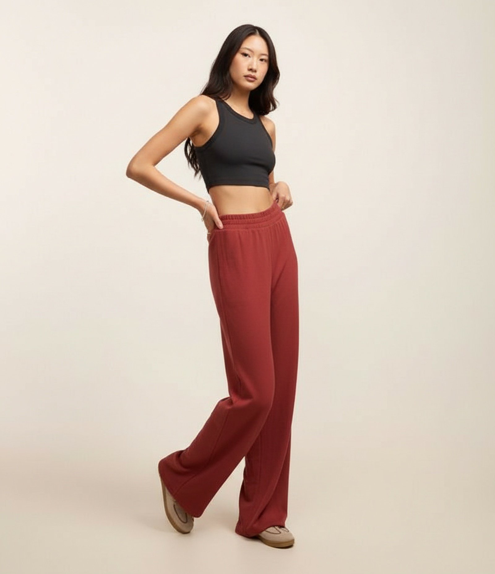 Calça Reta em Ribana Texturizada Vermelho 1