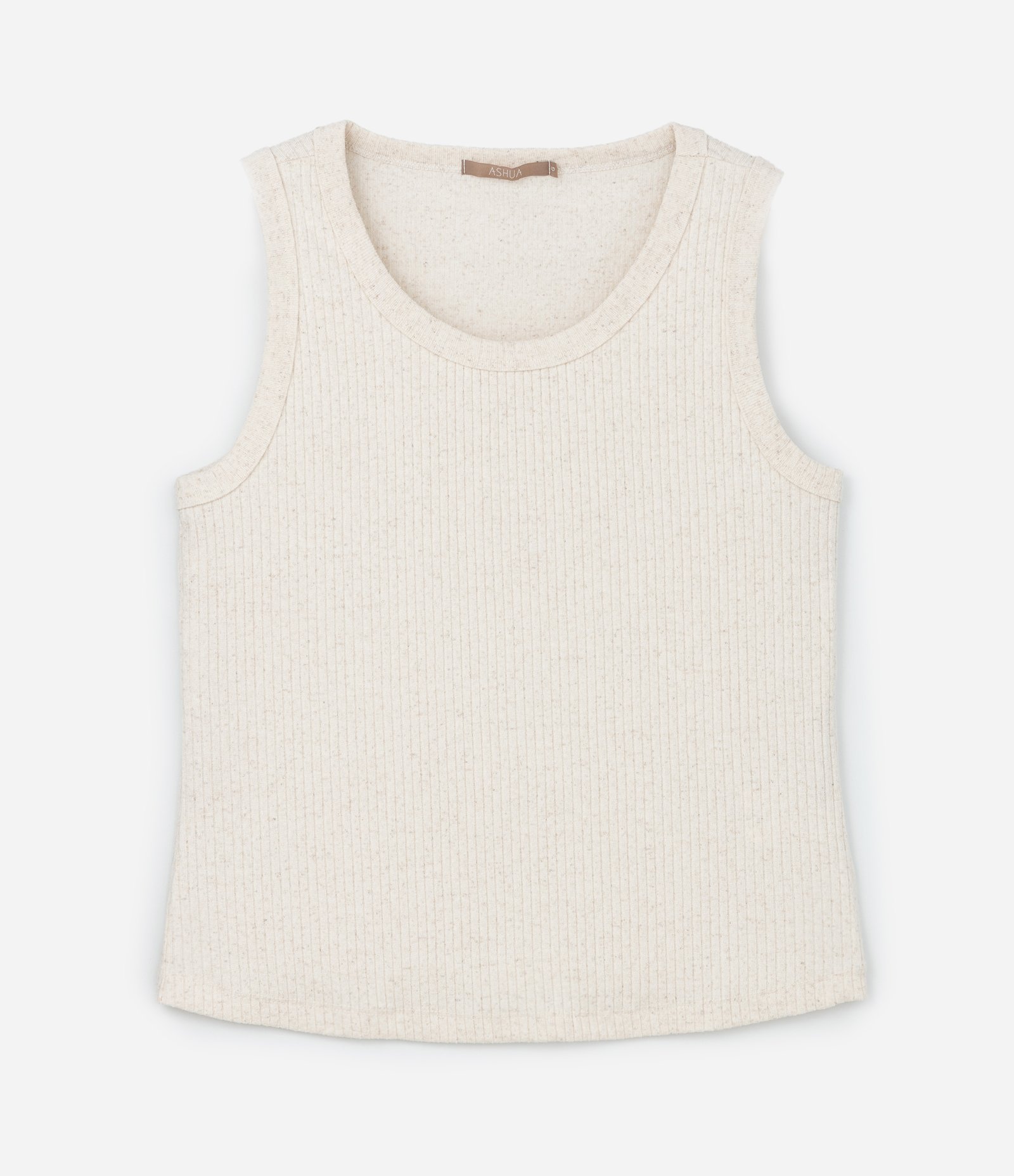 Blusa Regata em Ribana com Textura Curve & Plus Size Bege 4