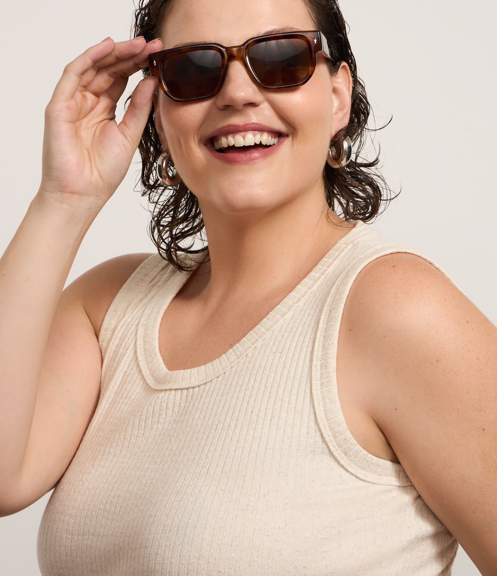 Blusa Regata em Ribana com Textura Curve & Plus Size Bege 2