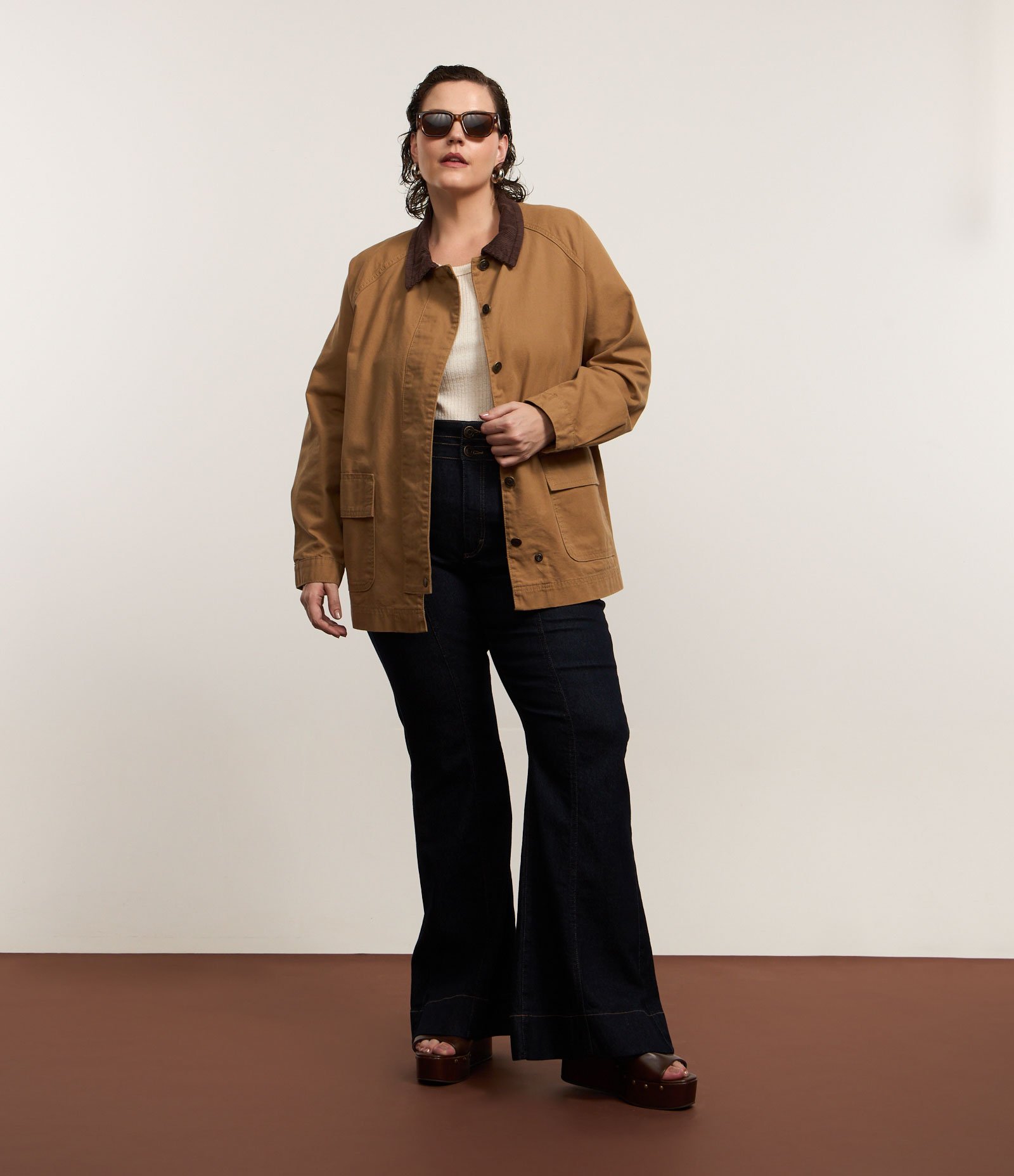 Blusa Regata em Ribana com Textura Curve & Plus Size Bege 3