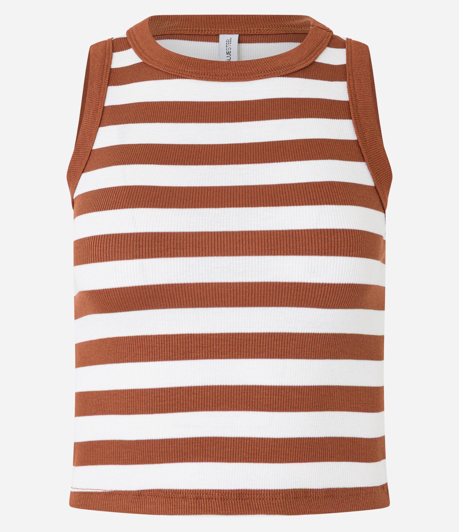 Blusa Regata em Viscose Listrada e com Textura Marrom 5