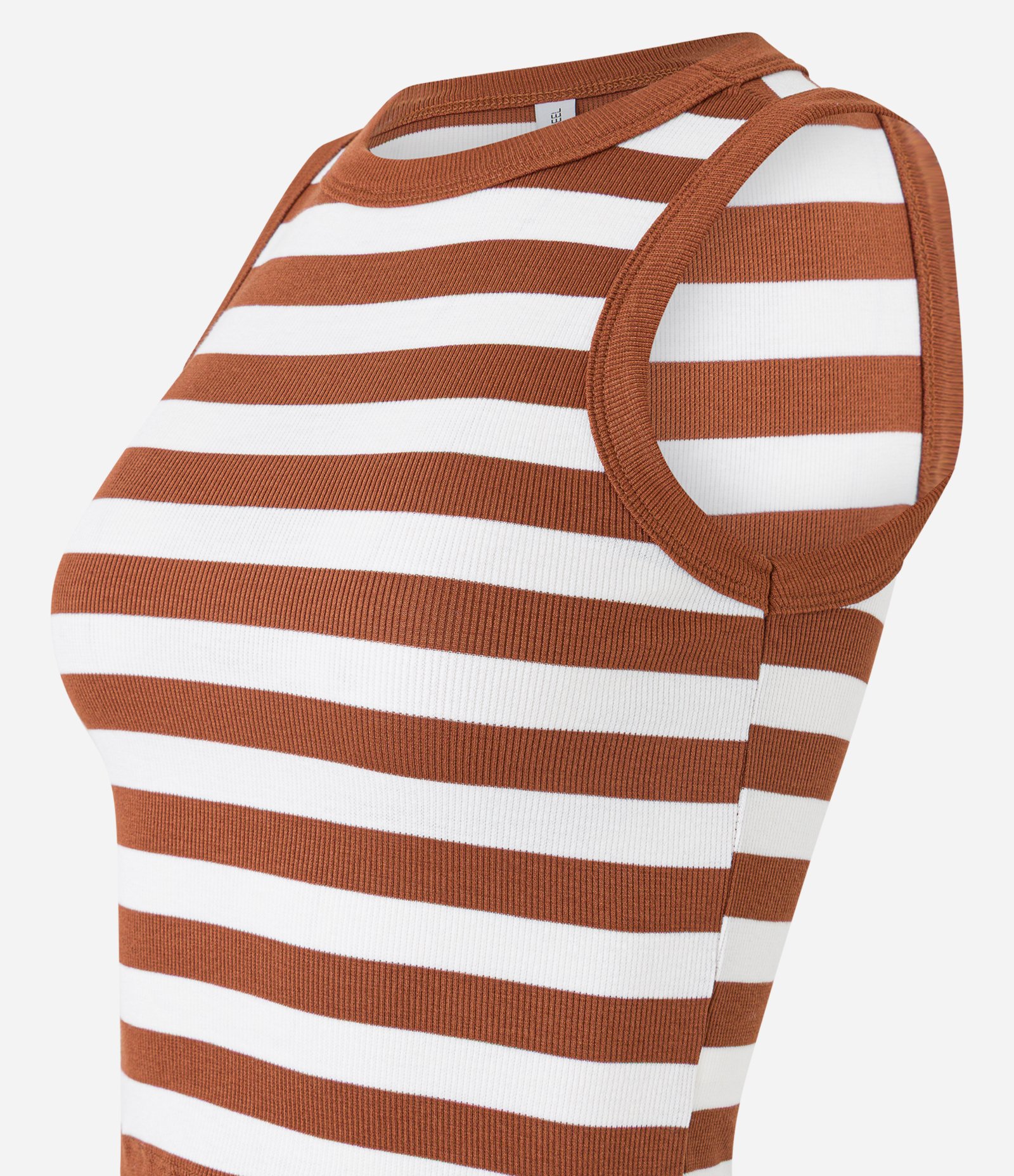 Blusa Regata em Viscose Listrada e com Textura Marrom 6