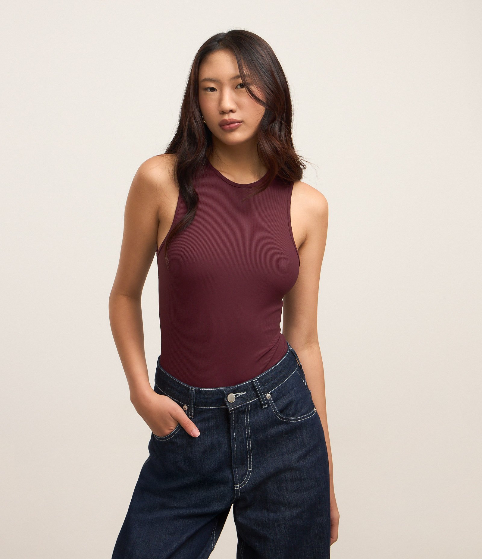 Body sem Manga em Ribana de Poliamida Vinho 1