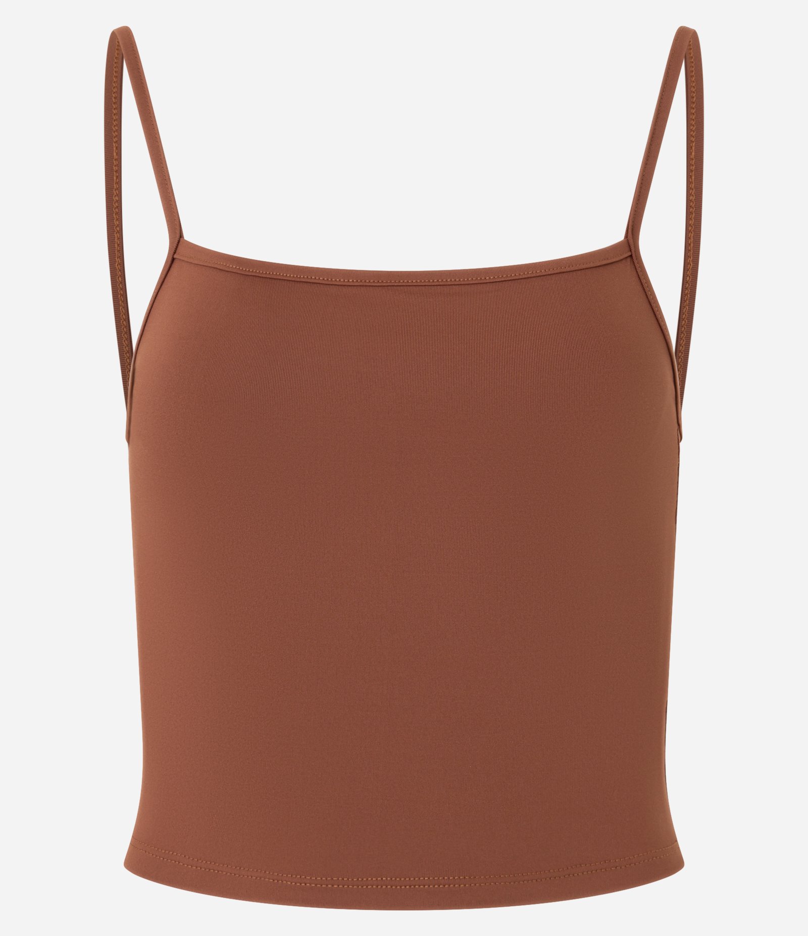 Blusa Cropped de Alcinha em Poliamida Marrom Caramelo 4