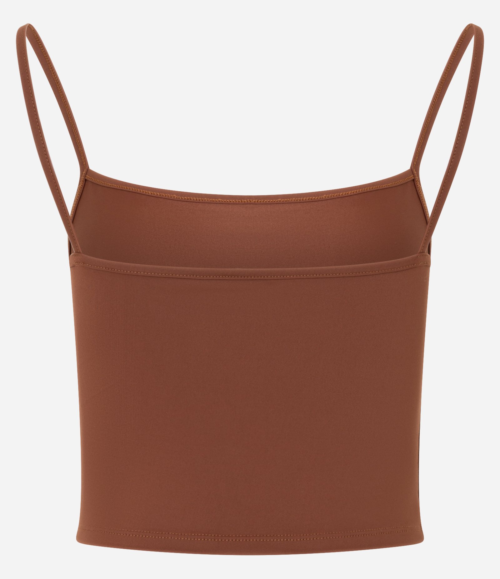 Blusa Cropped de Alcinha em Poliamida Marrom Caramelo 5