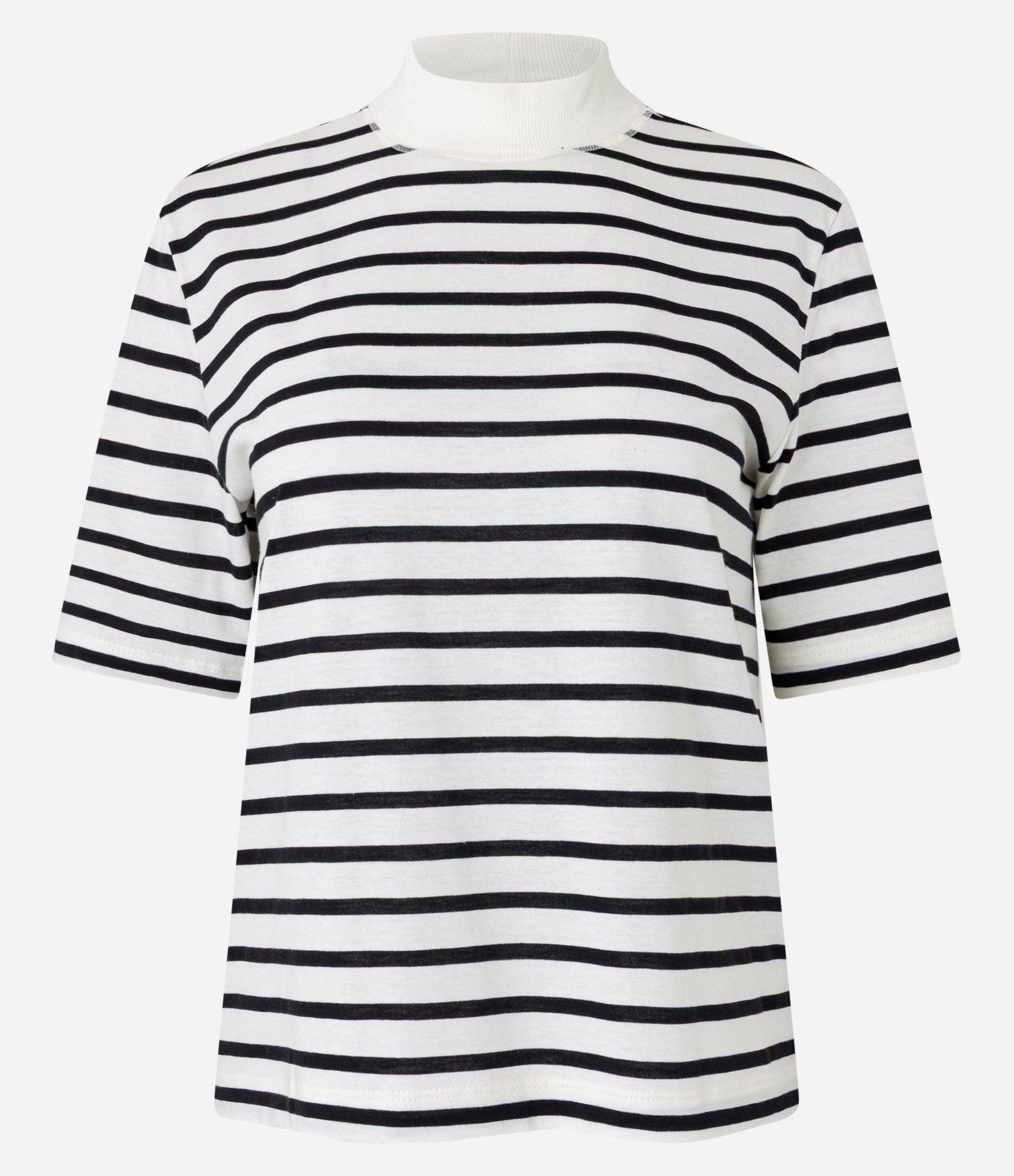 Camiseta em Algodão com Gola Alta e Listras Branco 4