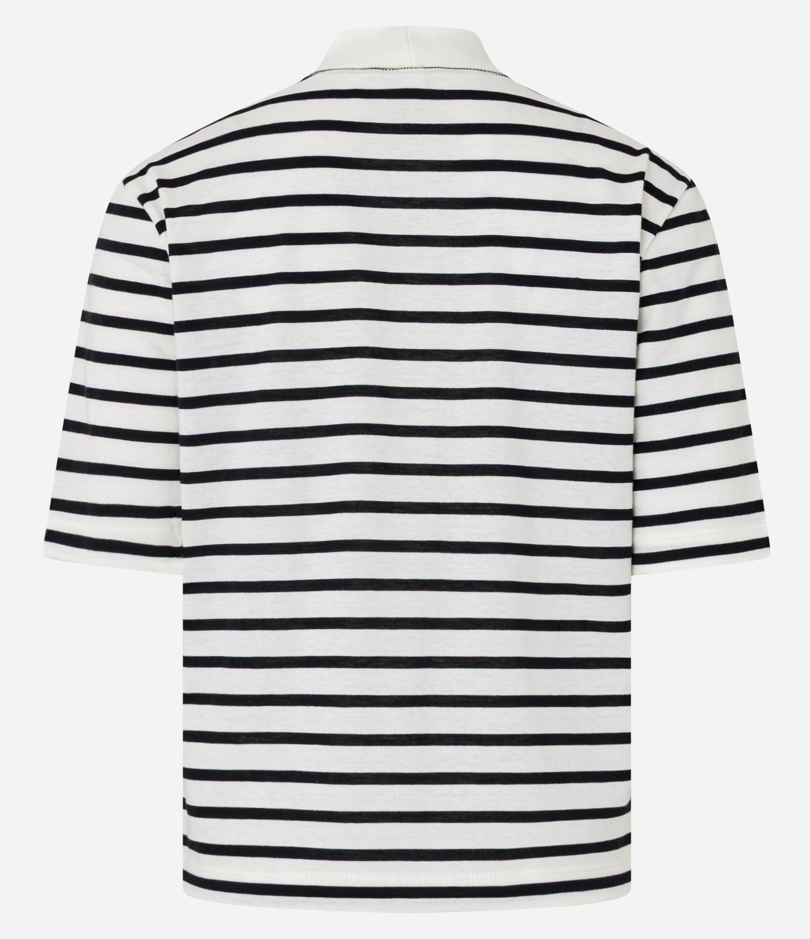 Camiseta em Algodão com Gola Alta e Listras Branco 5